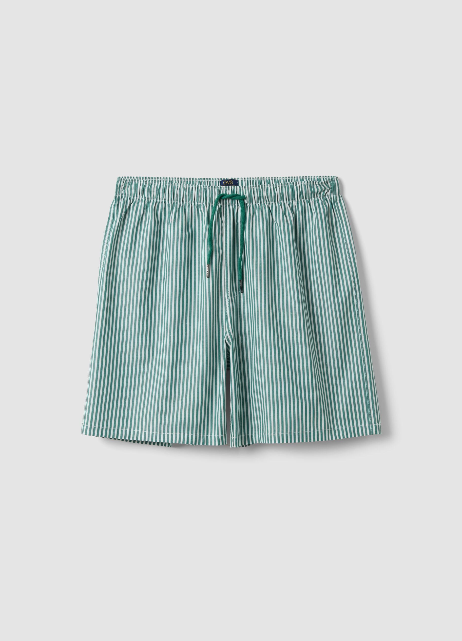 Green striped organic cotton pyjama shorts