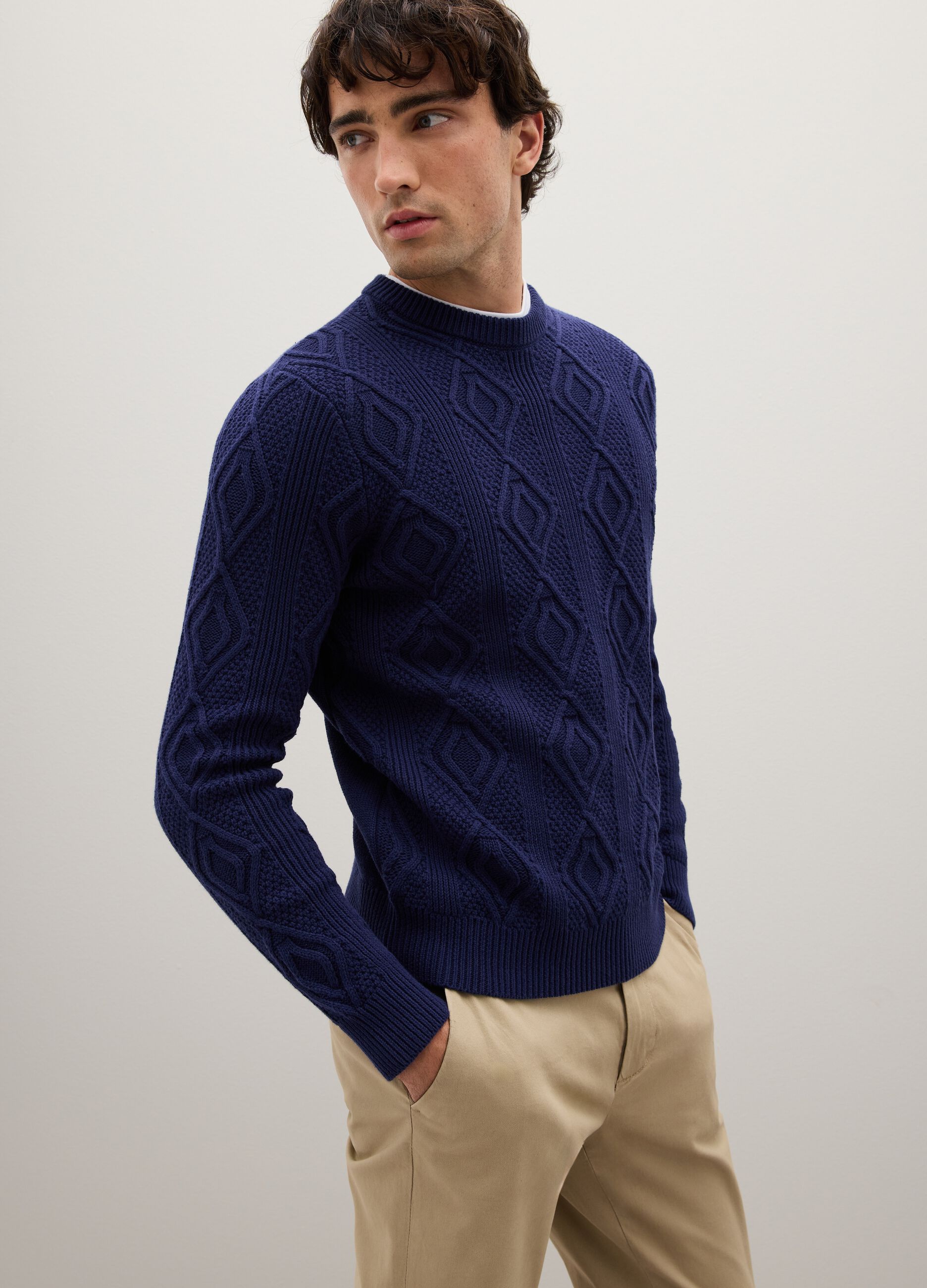 Blue regular fit pure cotton sweater