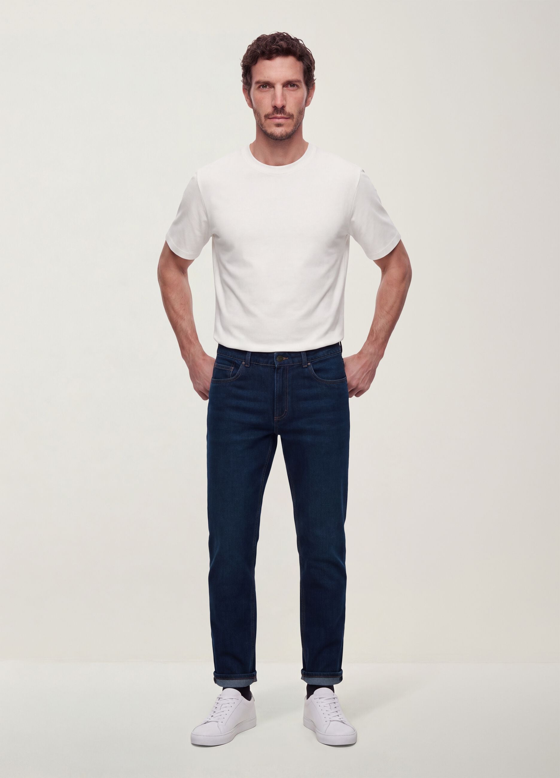Blue denim jeans in cotton-viscose blend, regular fit