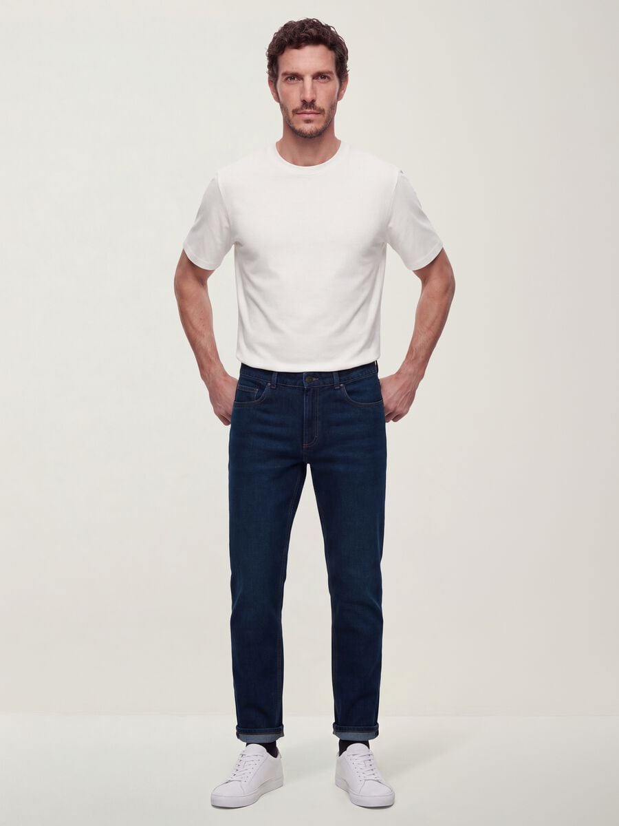 Blue denim jeans in cotton-viscose blend, regular fit_0