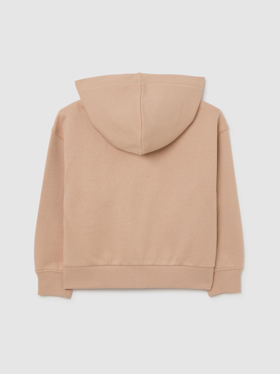 Felpa beige da bambina in puro cotone regular fit con cappuccio e zip_1