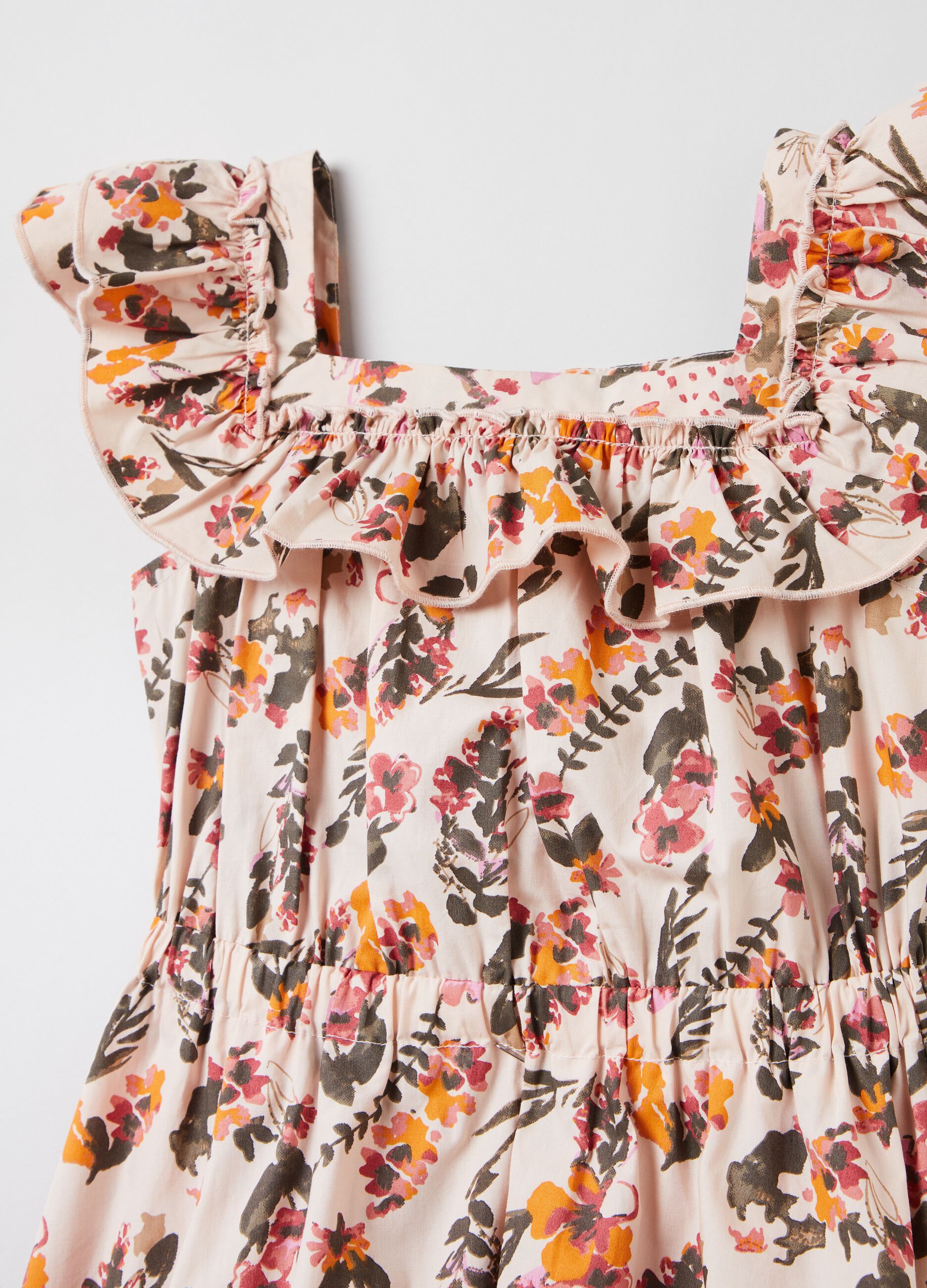 Vestito floreale in cotone con rouche_2
