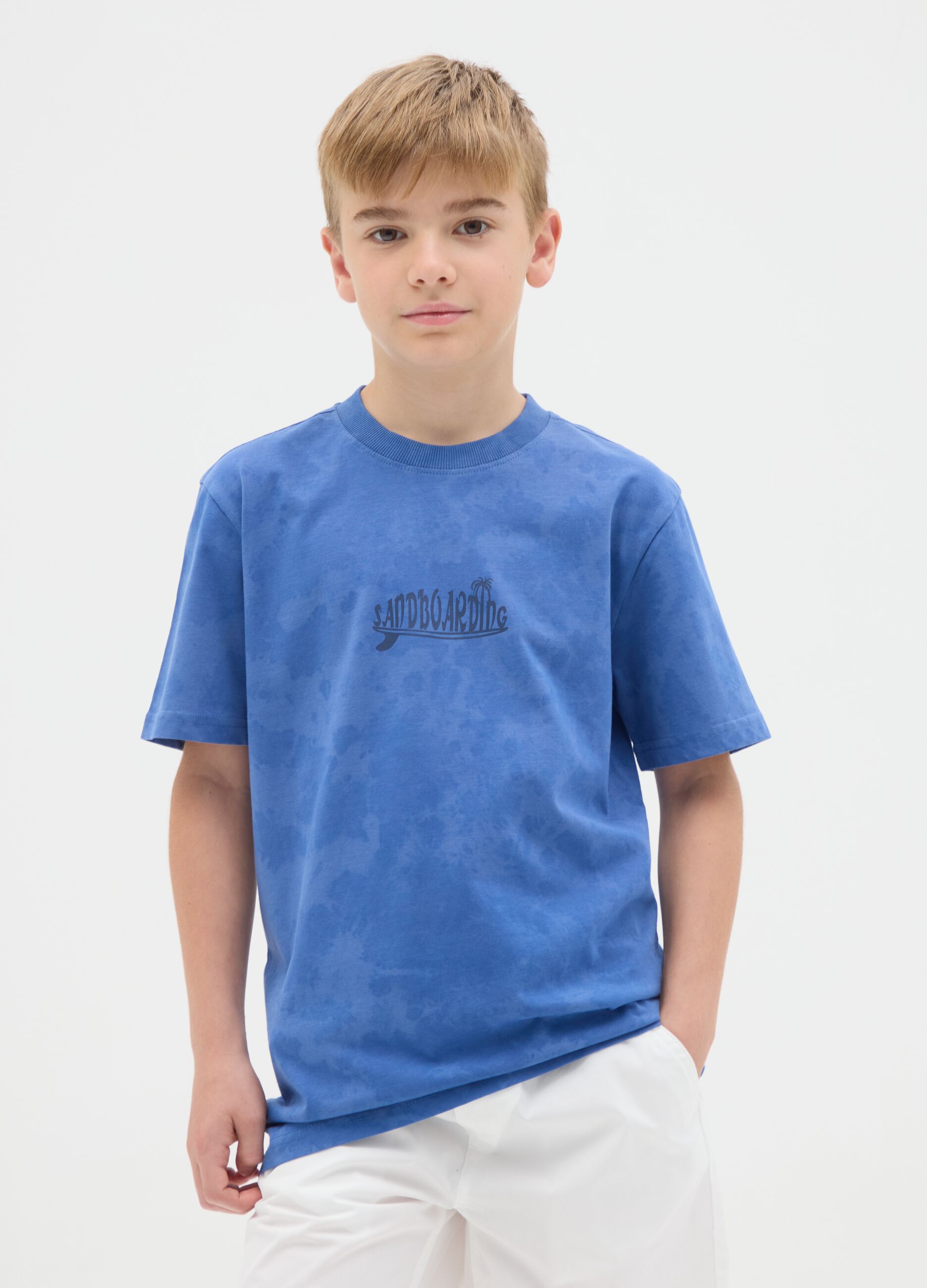 T-shirt da ragazzo in puro cotone blu regular fit