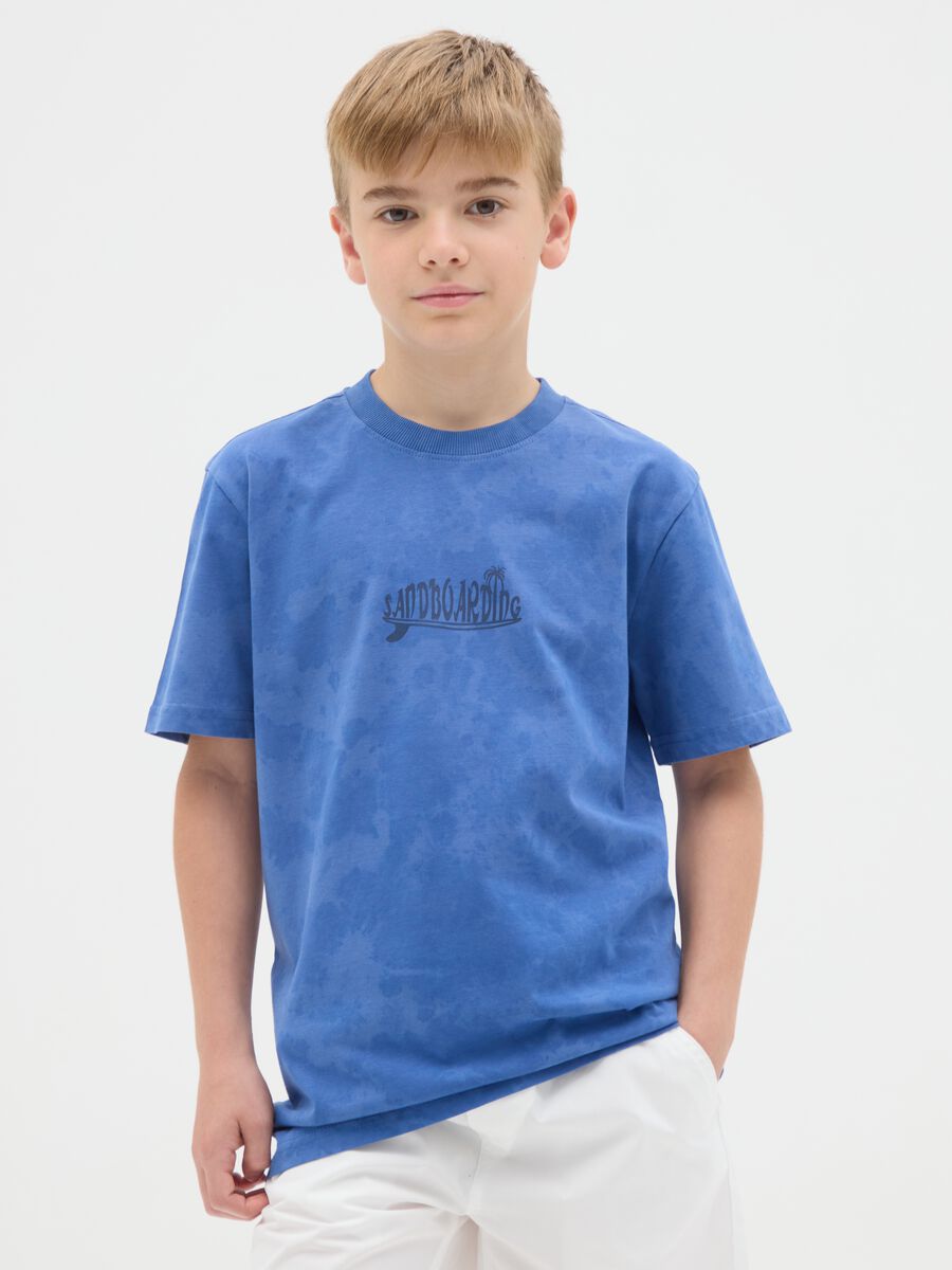 T-shirt da ragazzo in puro cotone blu regular fit_0