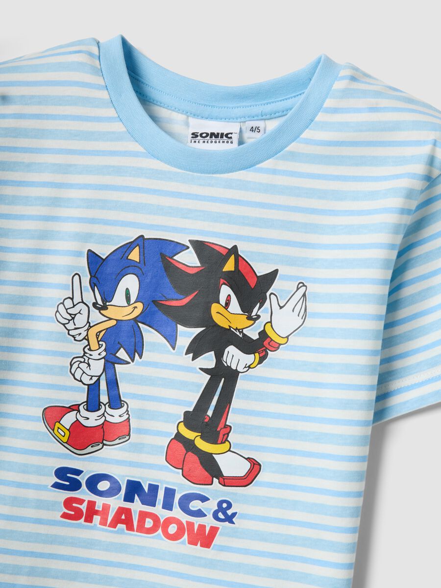 Pigiama corto azzurro in puro cotone da bambino con stampe Sonic_2