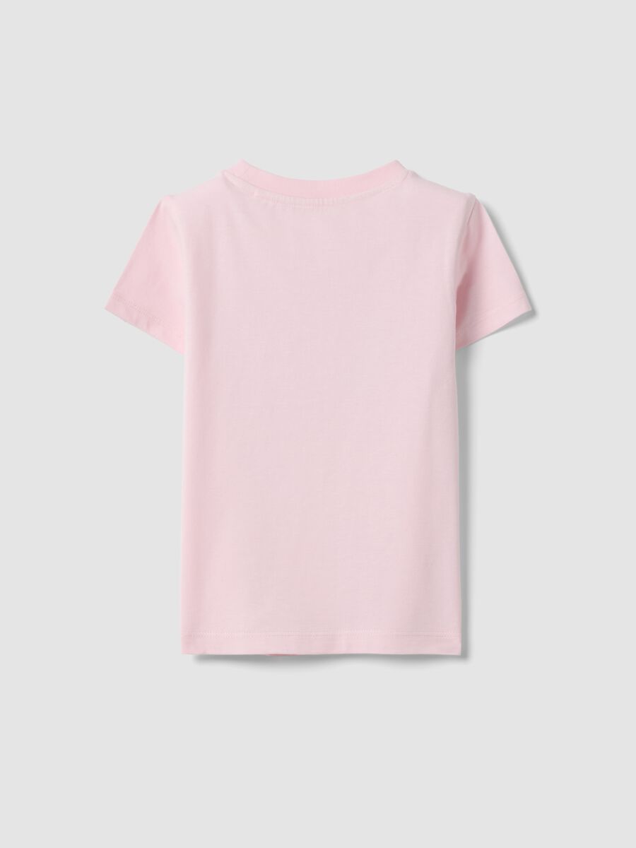 Girls&rsquo; pink organic cotton T-shirt with print and glitter_1