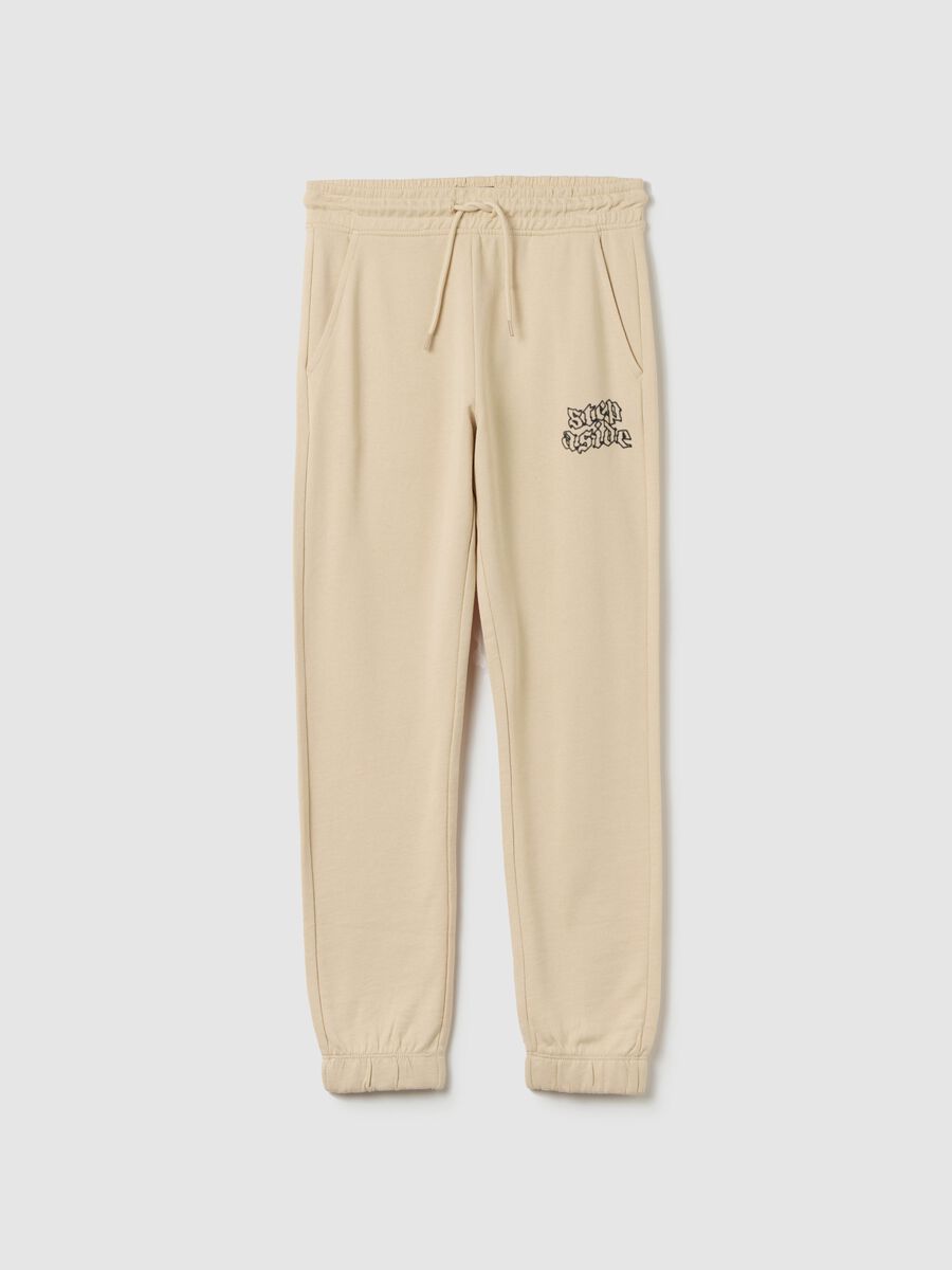Joggers with drawstring and "Step Aside" print_0