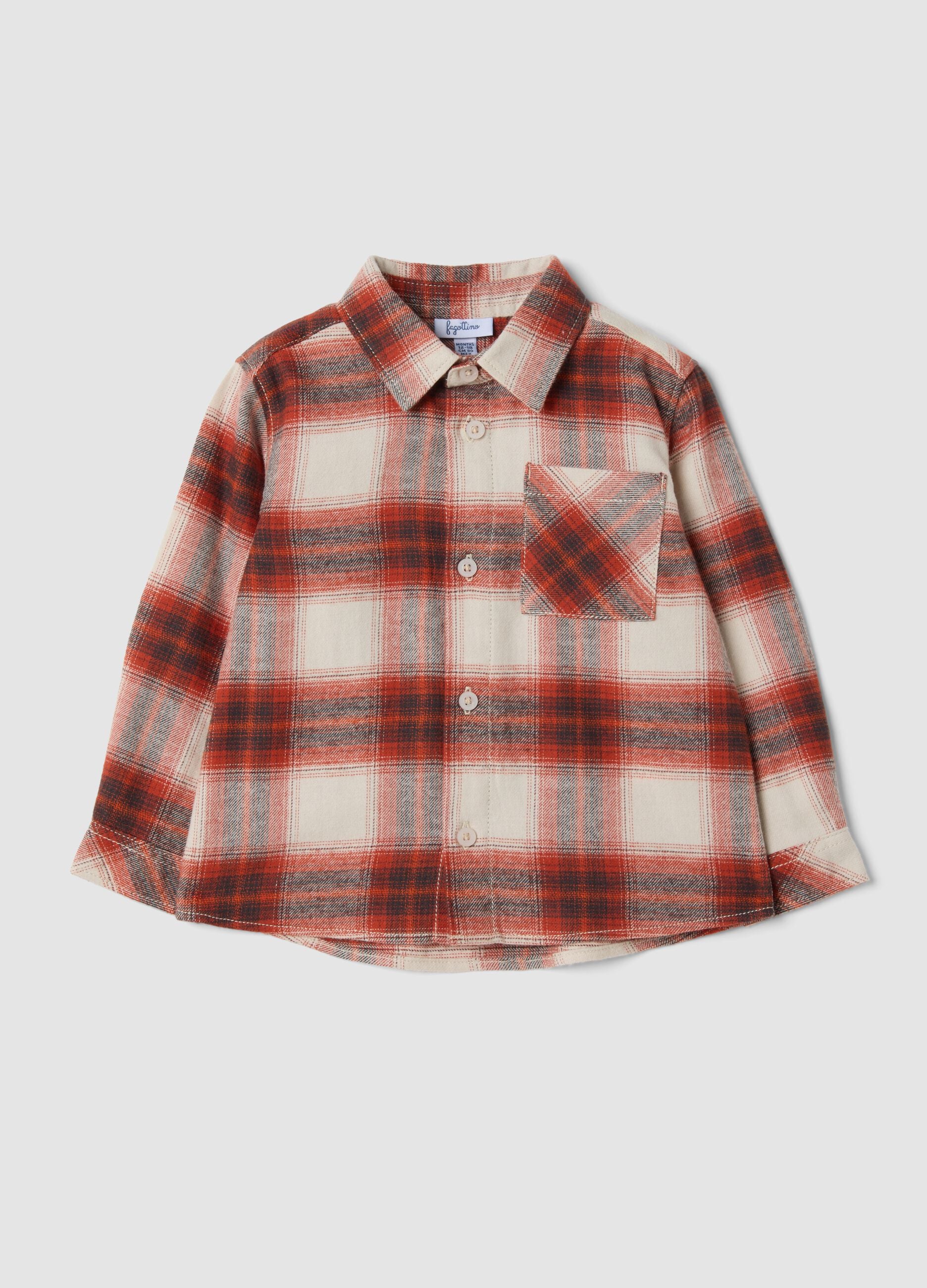 Camicia marrone e rossa a quadri in puro cotone