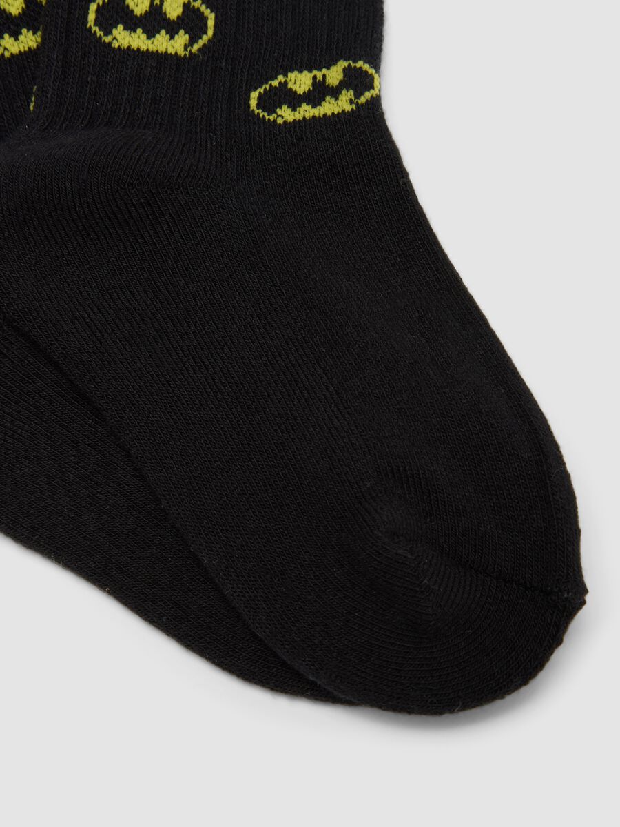 Bipack di calze corte nere in cotone organico elasticizzato con stampa Batman_2