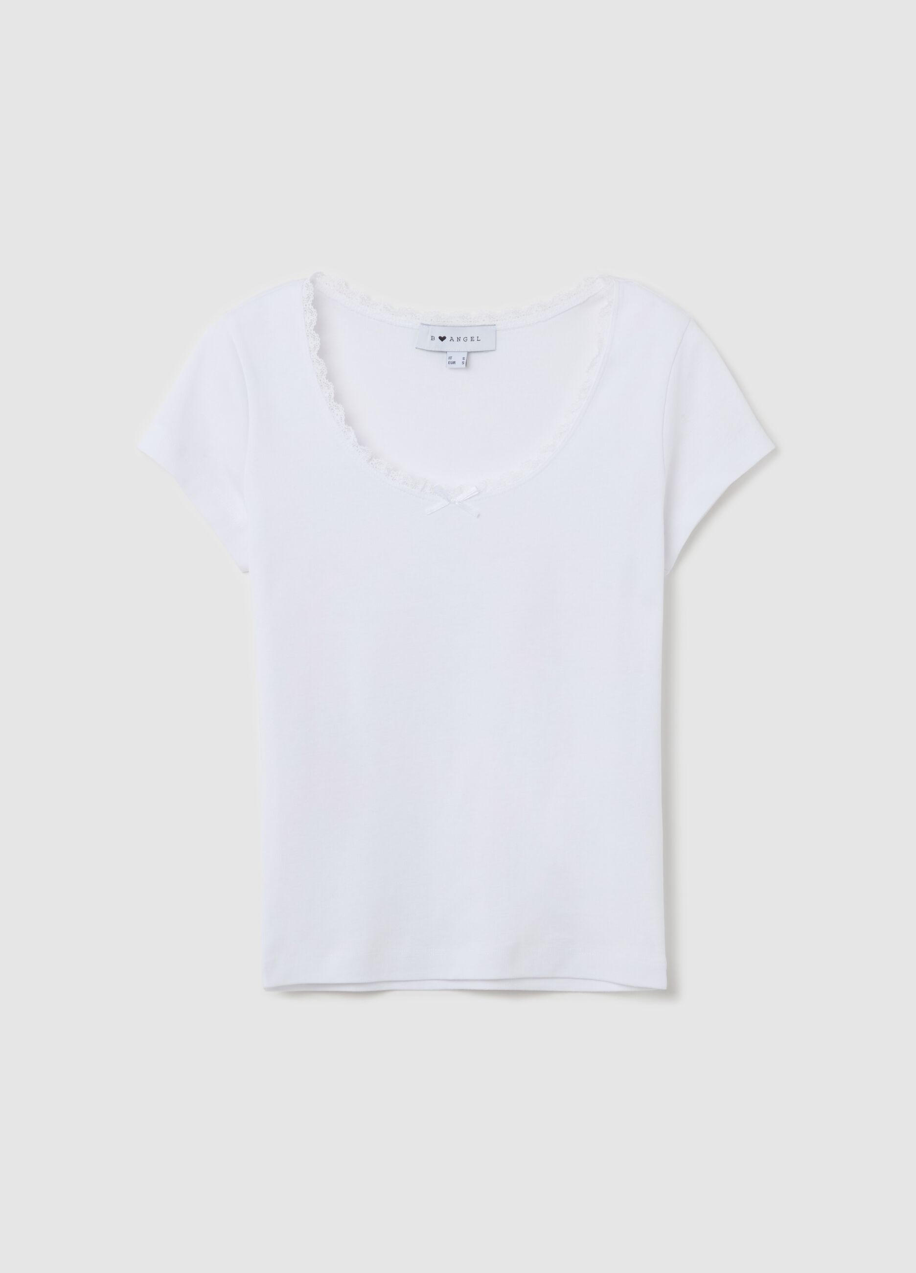 T-shirt with round neck, lace and bow
