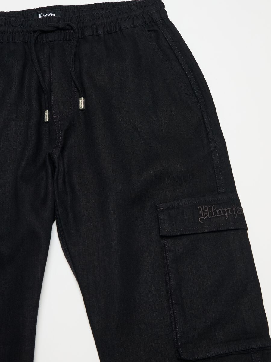 100% Linen Cargo Trousers Black_6