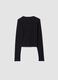 T-shirt nera in cotone elasticizzato con collo a costine slim fit_1