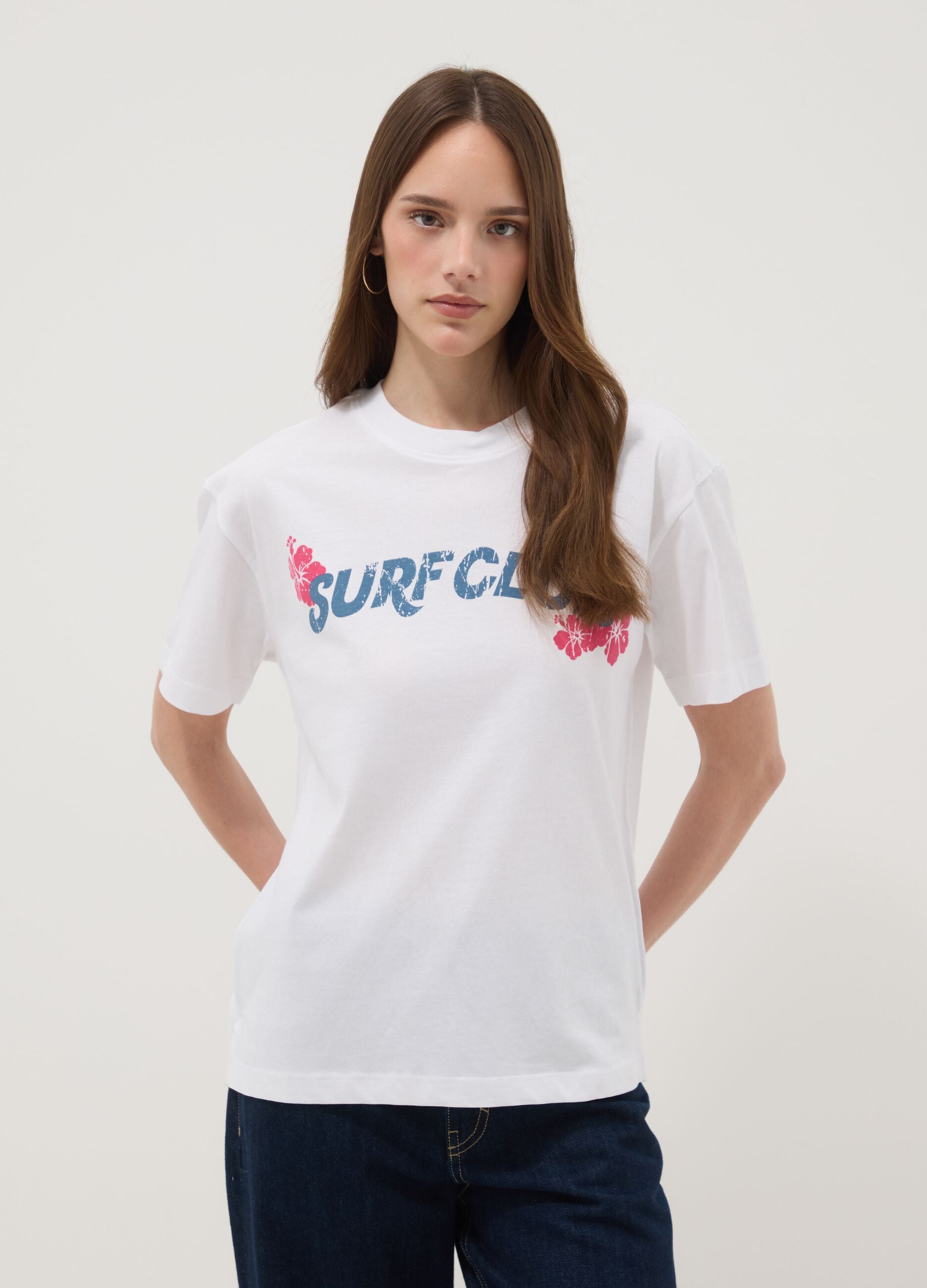White pure cotton T-shirt, regular fit with lettering