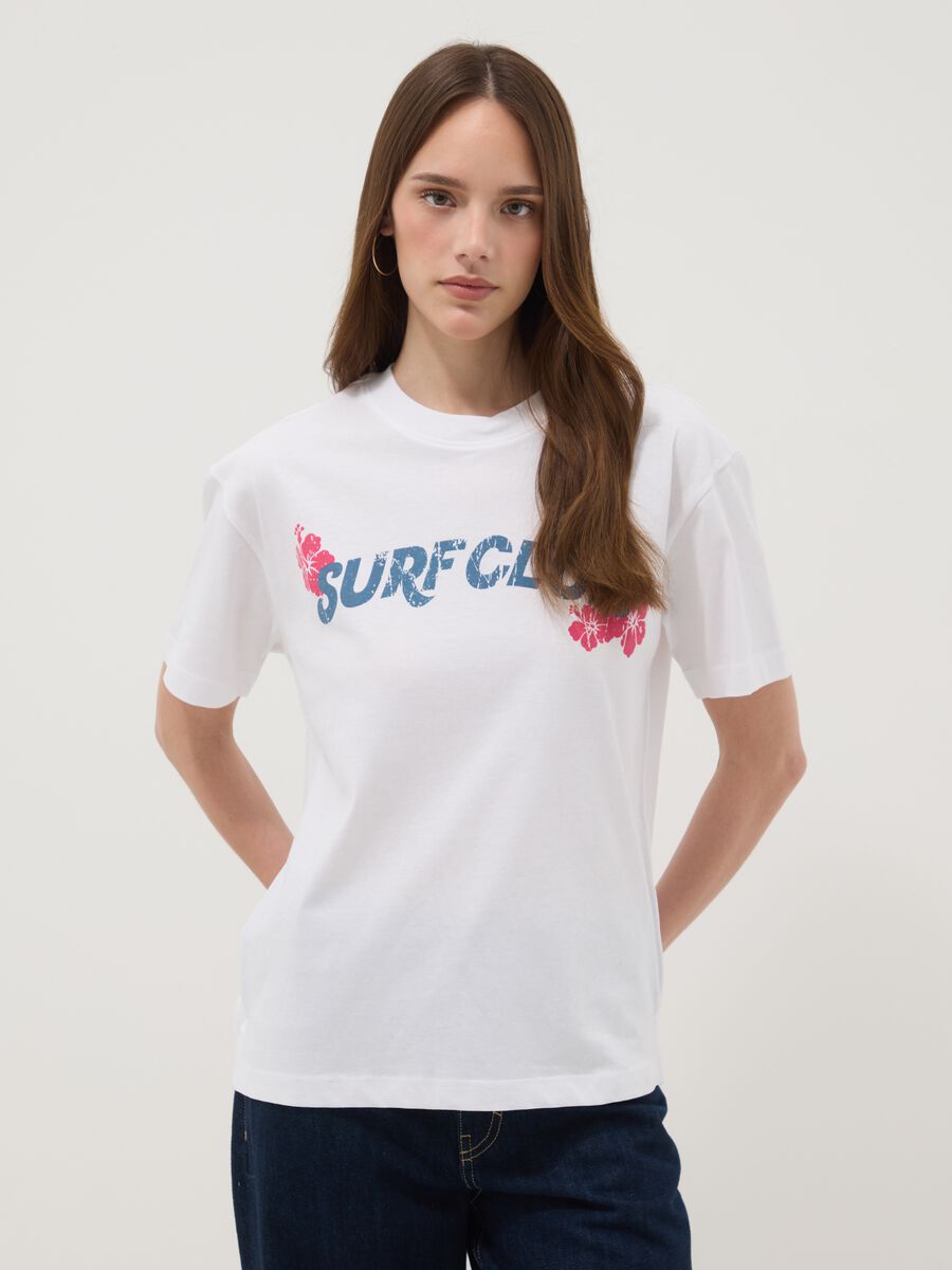 White pure cotton T-shirt, regular fit with lettering_1