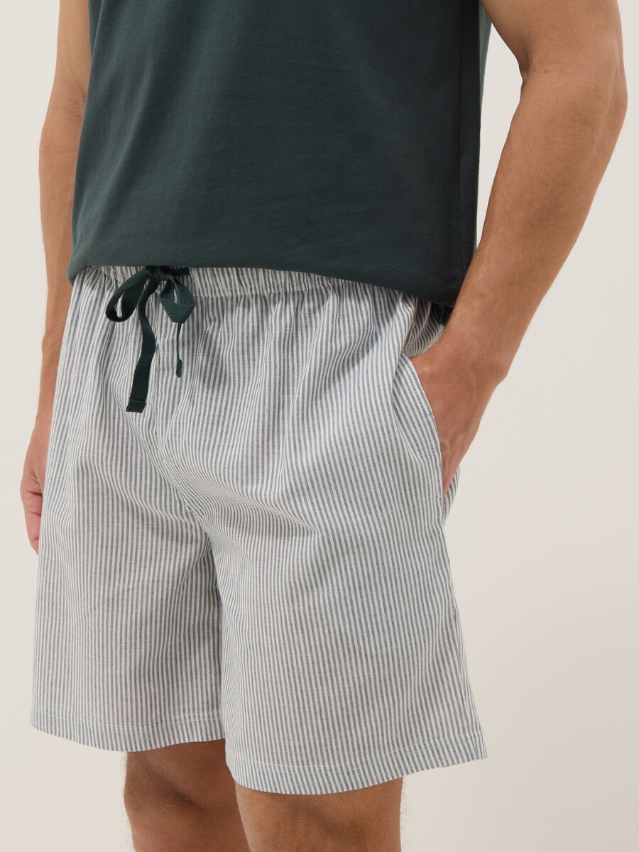 Green short-sleeve striped pyjama set in pure organic cotton jersey_3