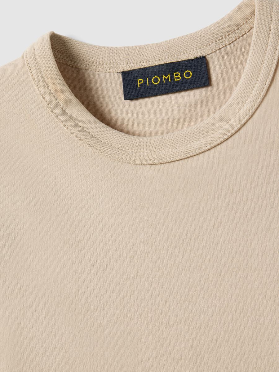 T-shirt girocollo in puro cotone beige regular fit_5