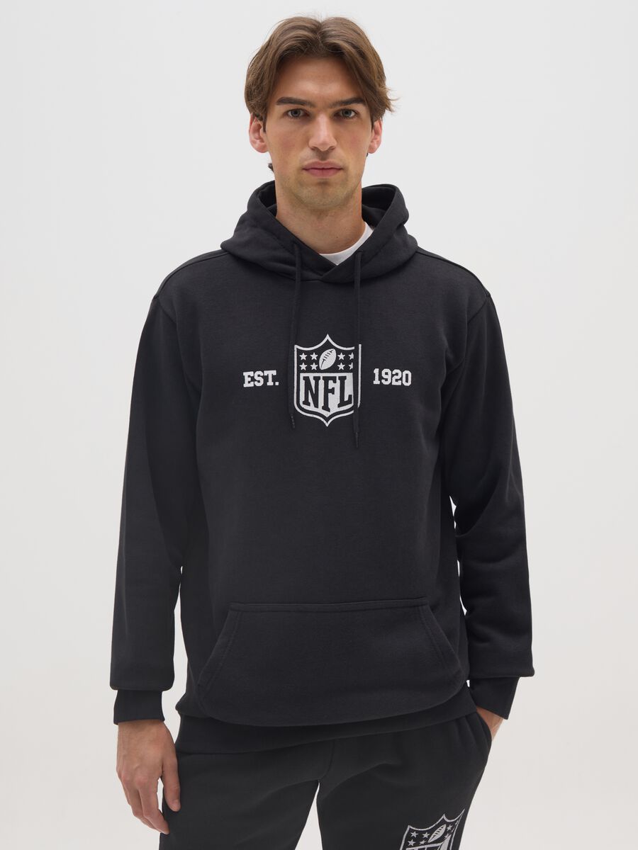 Black cotton blend hoodie with NFL logo_0