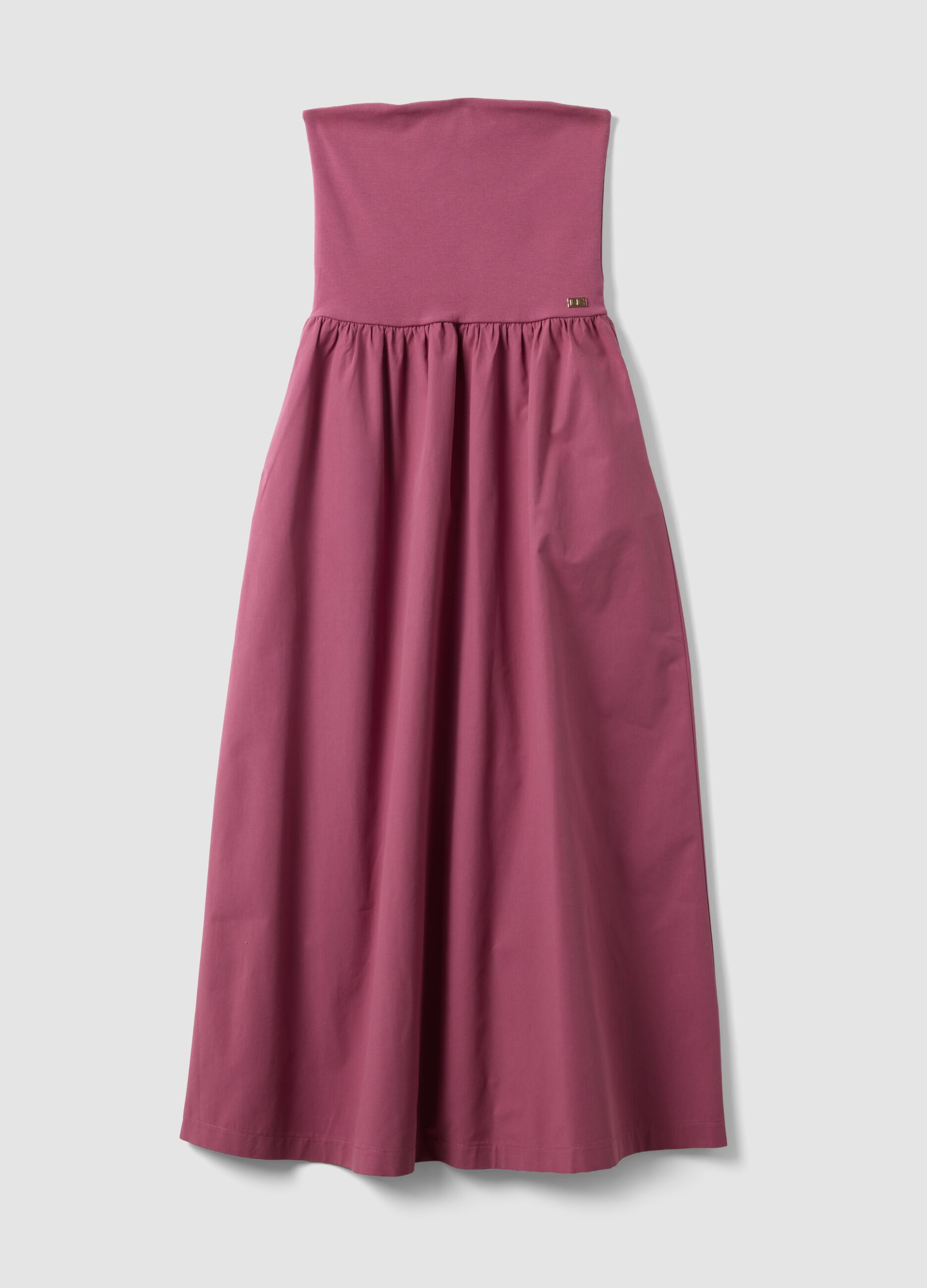Pink strapless maxi dress in stretch cotton, regular fit