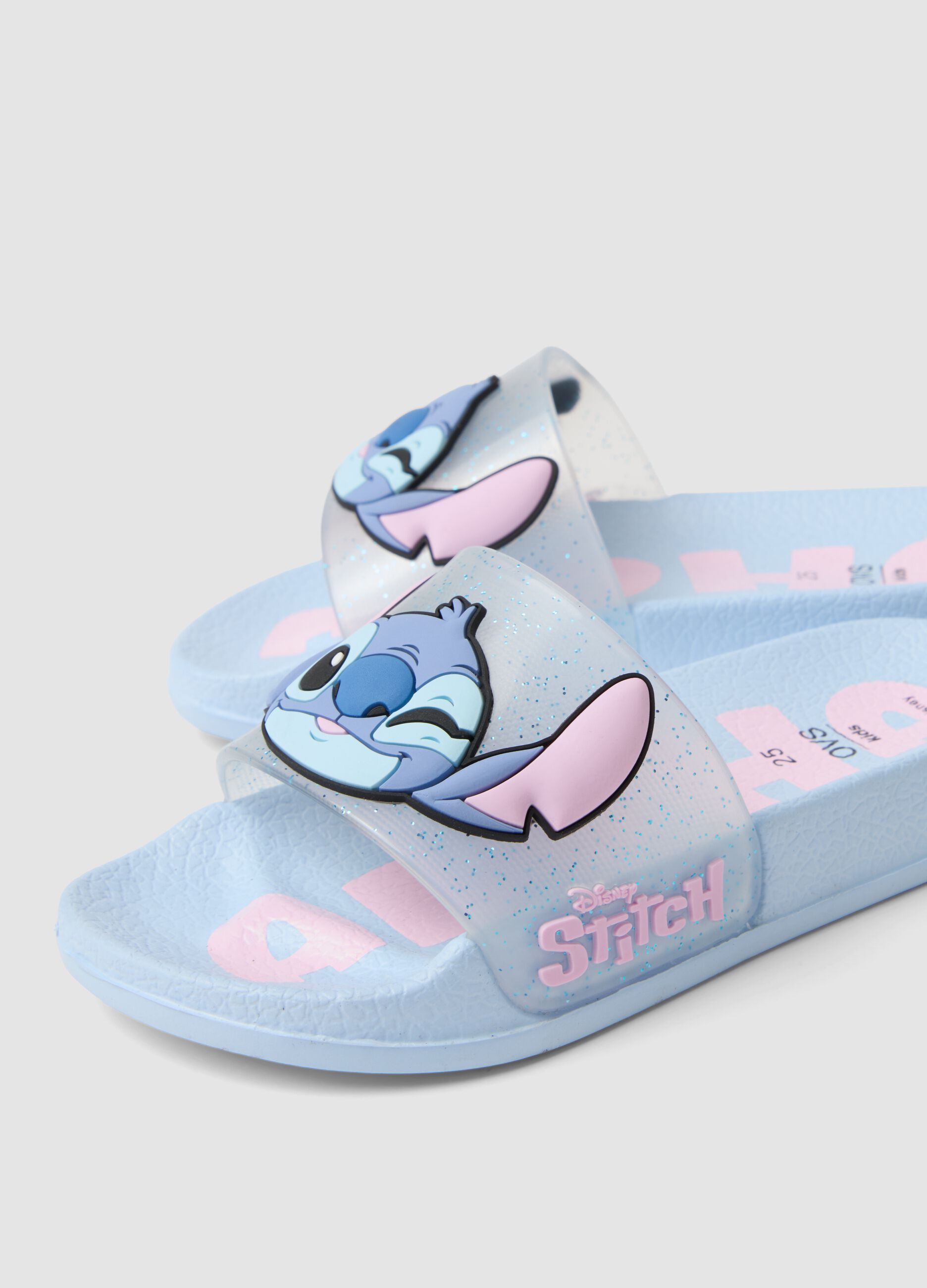 Blue sliders with transparent strap and character print