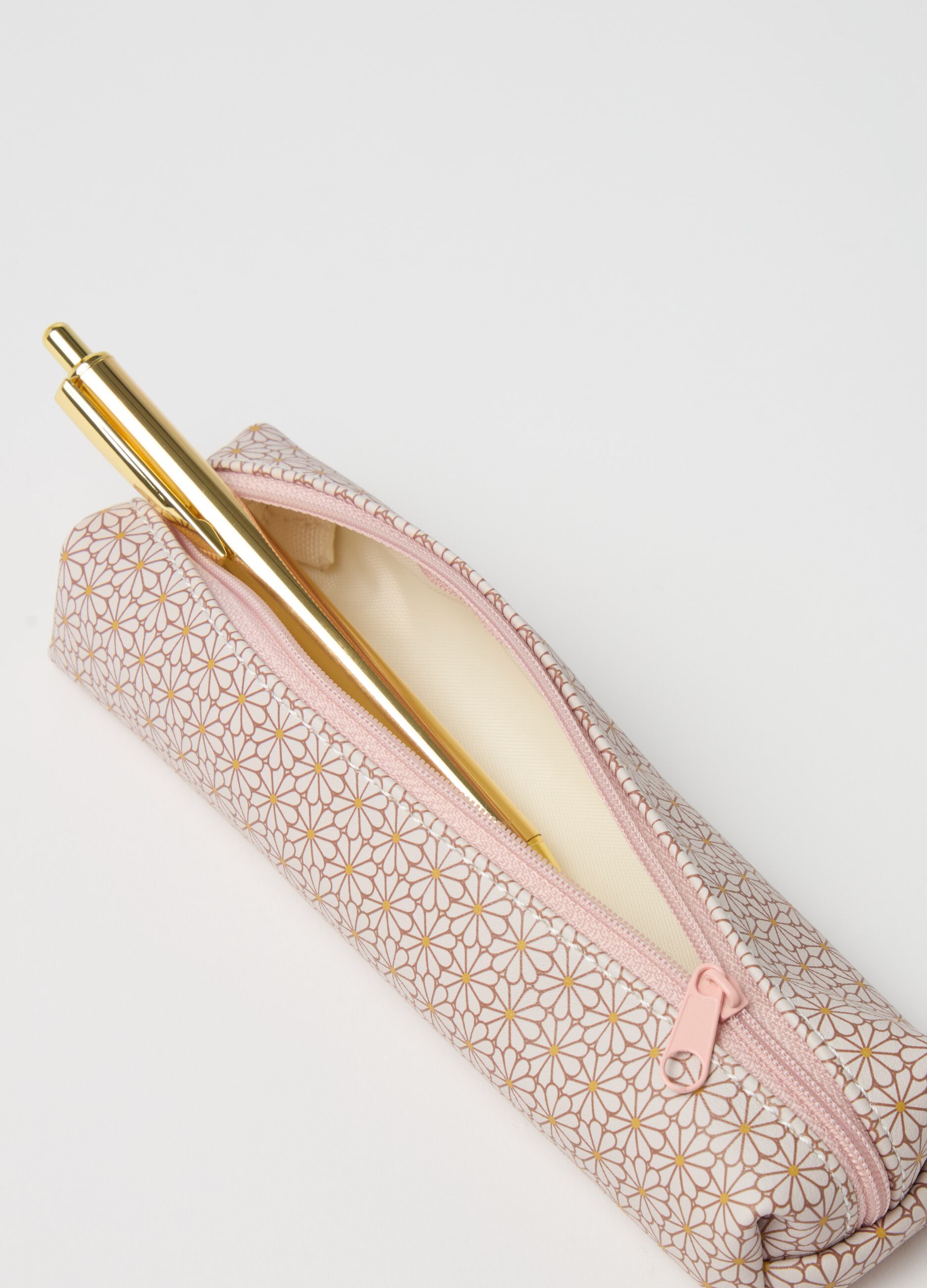 Floral pencil case set with golden pen