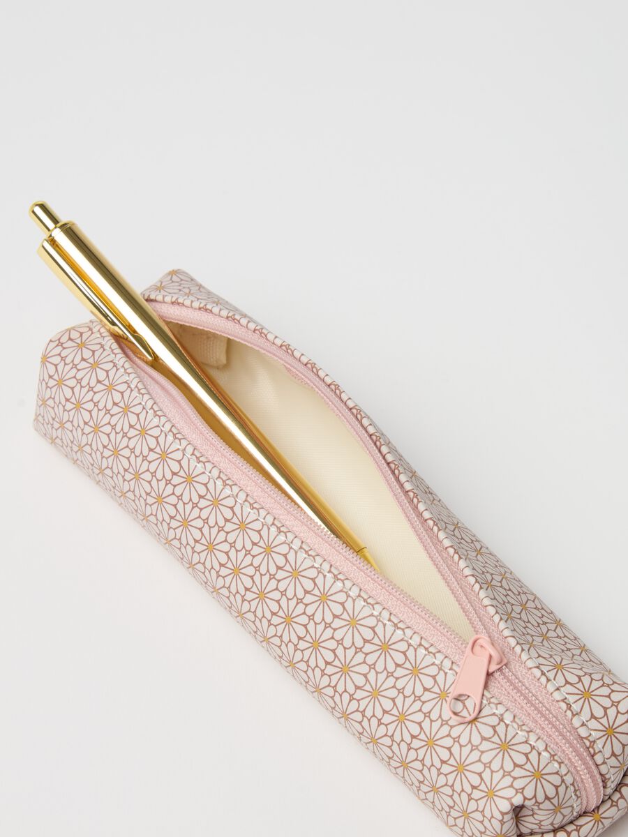 Floral pencil case set with golden pen_2