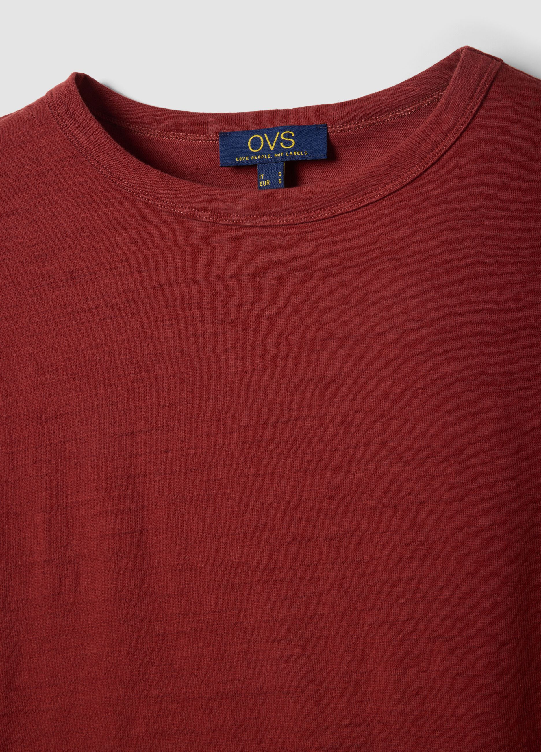 Red cotton-linen blend short-sleeve T-shirt, regular fit