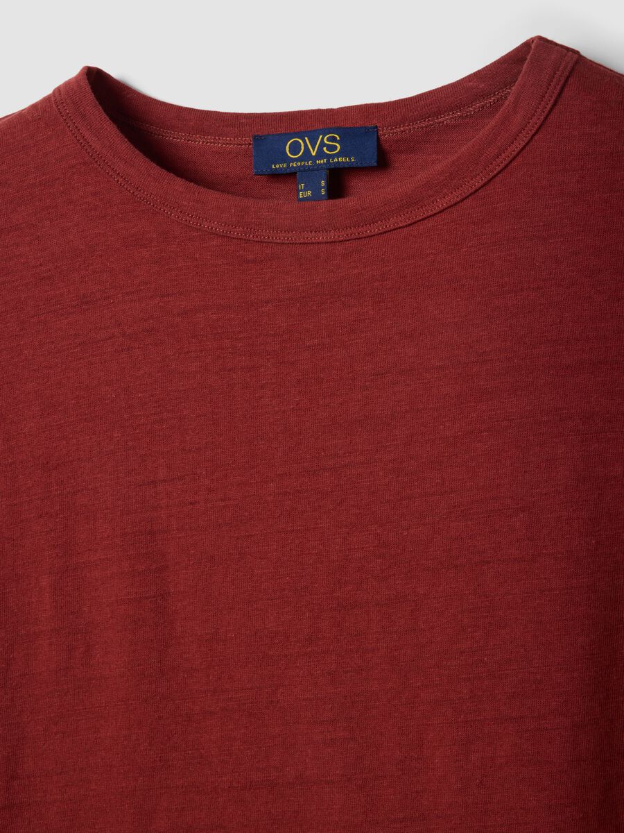 Red cotton-linen blend short-sleeve T-shirt, regular fit_5
