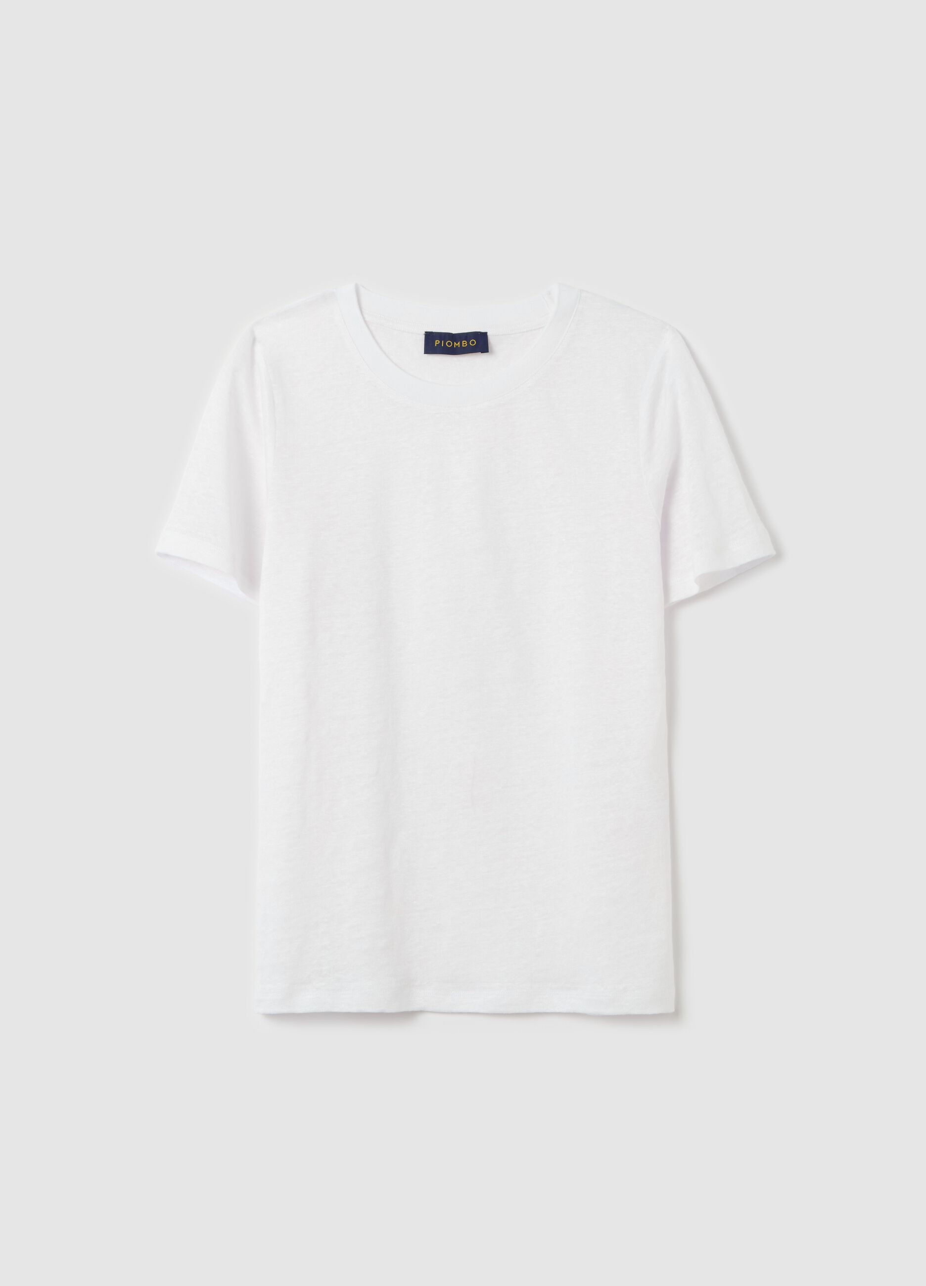Short-sleeved T-shirt in white linen