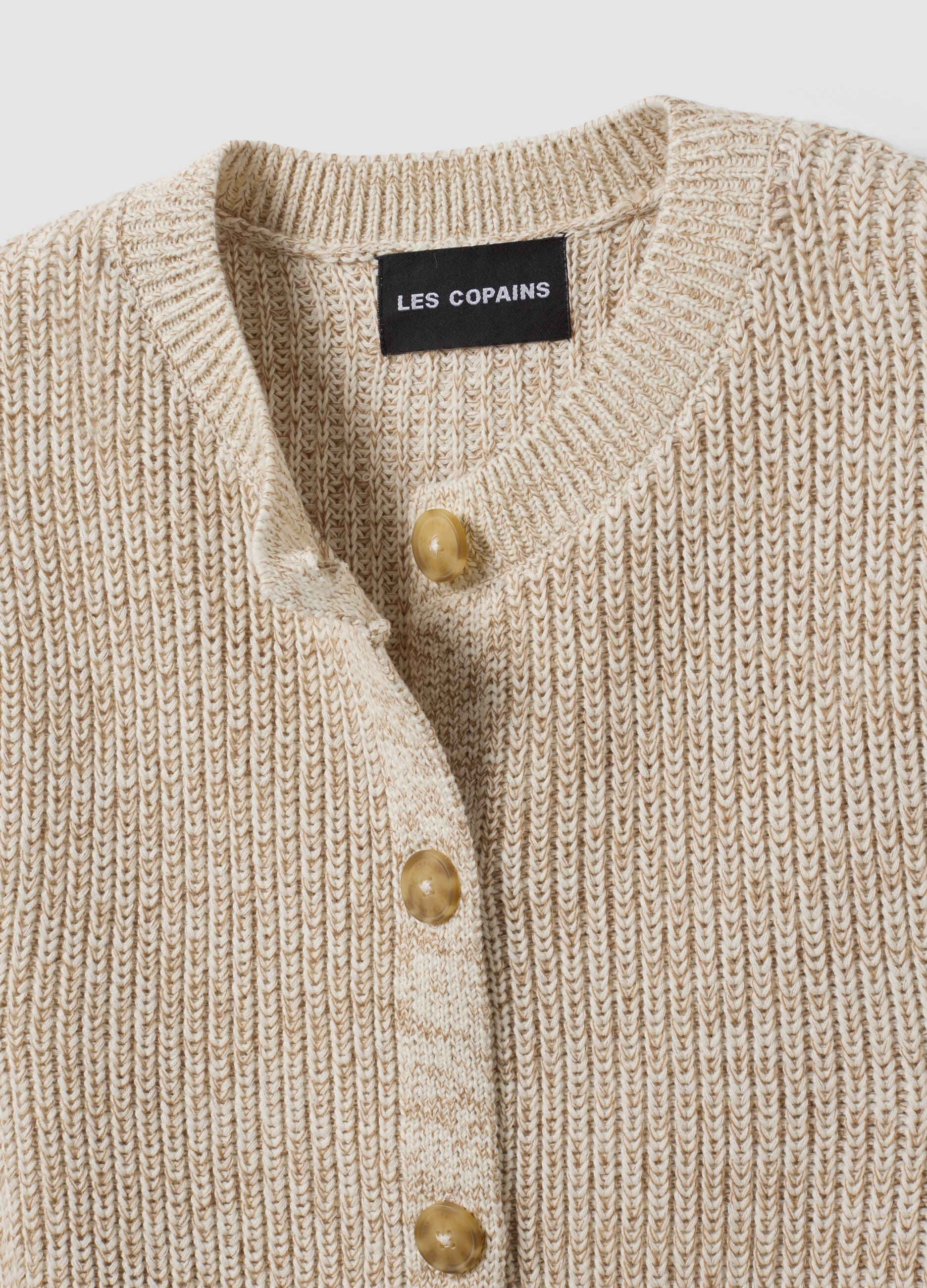 White pure cotton knitted gilet with crew neck, regular fit