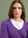 Purple pure cotton cable-knit jumper with deep V-neck_1
