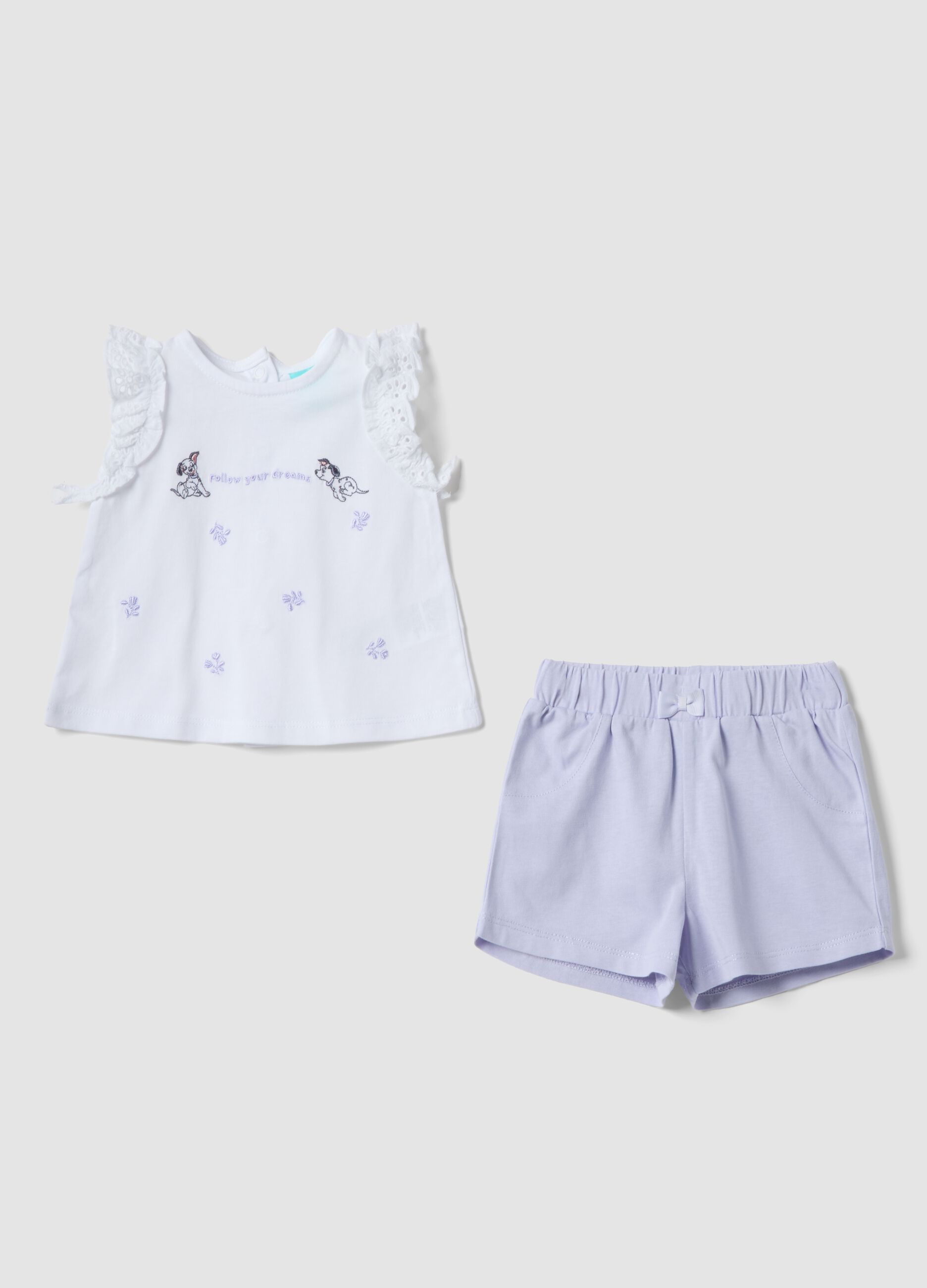 White organic cotton set with top and shorts for baby girls