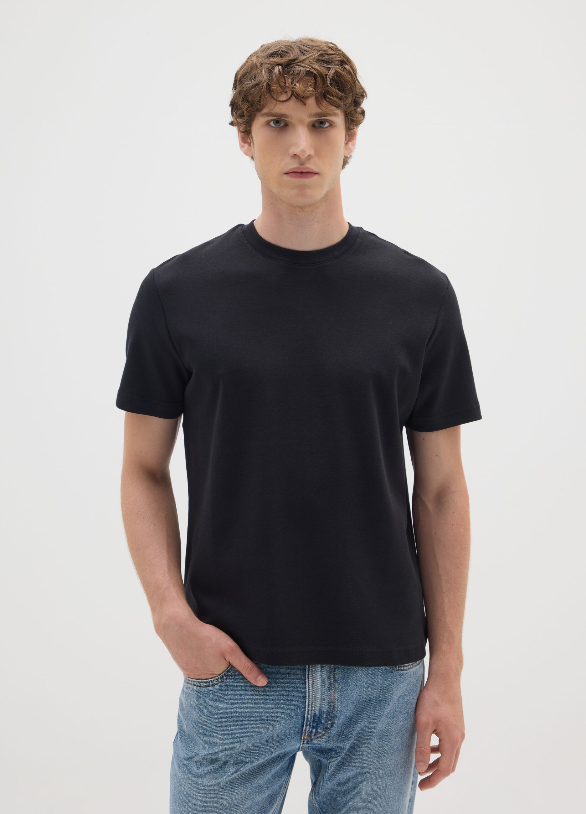 Black pure cotton regular fit T-shirt