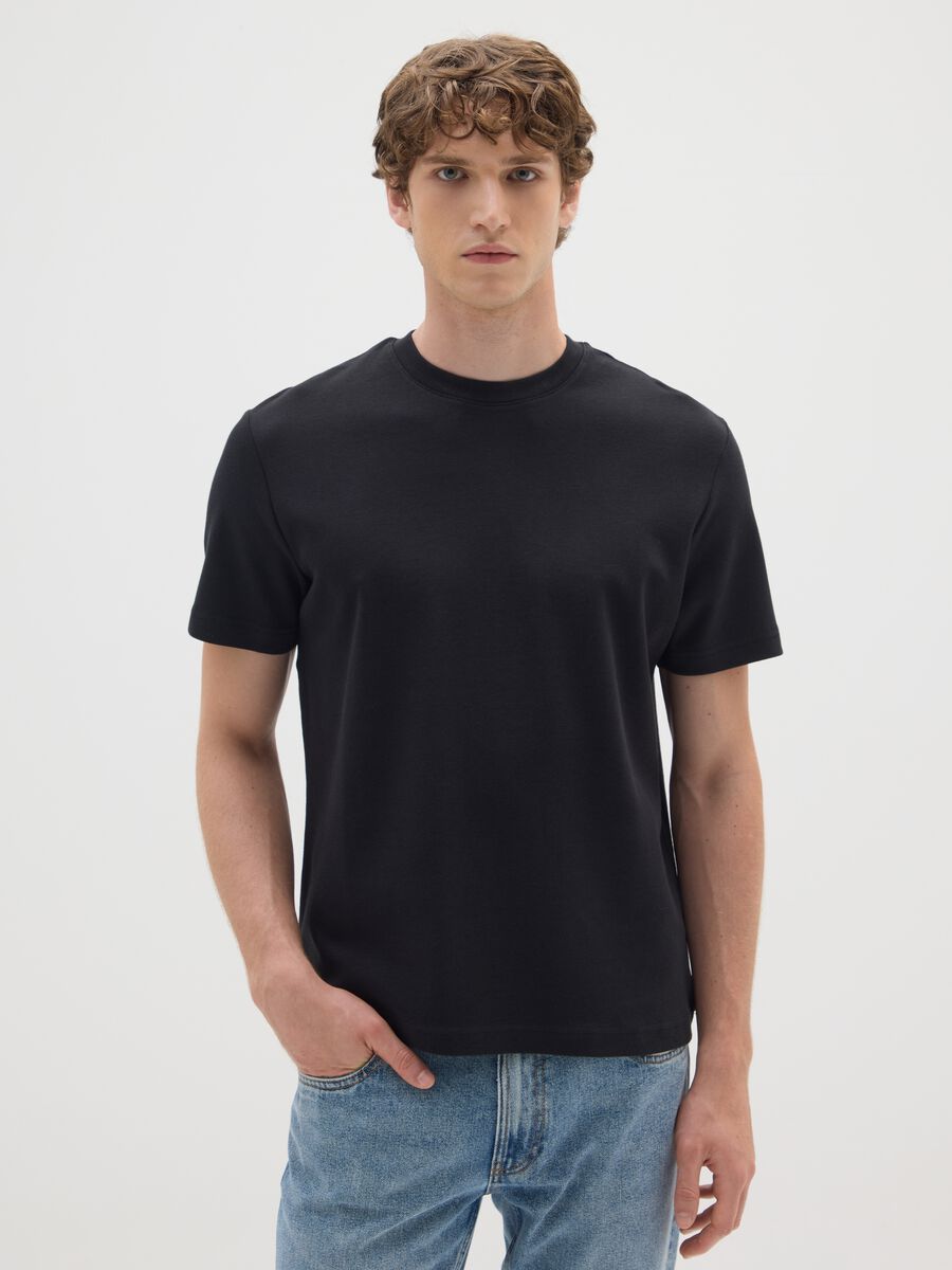 Black pure cotton regular fit T-shirt_0