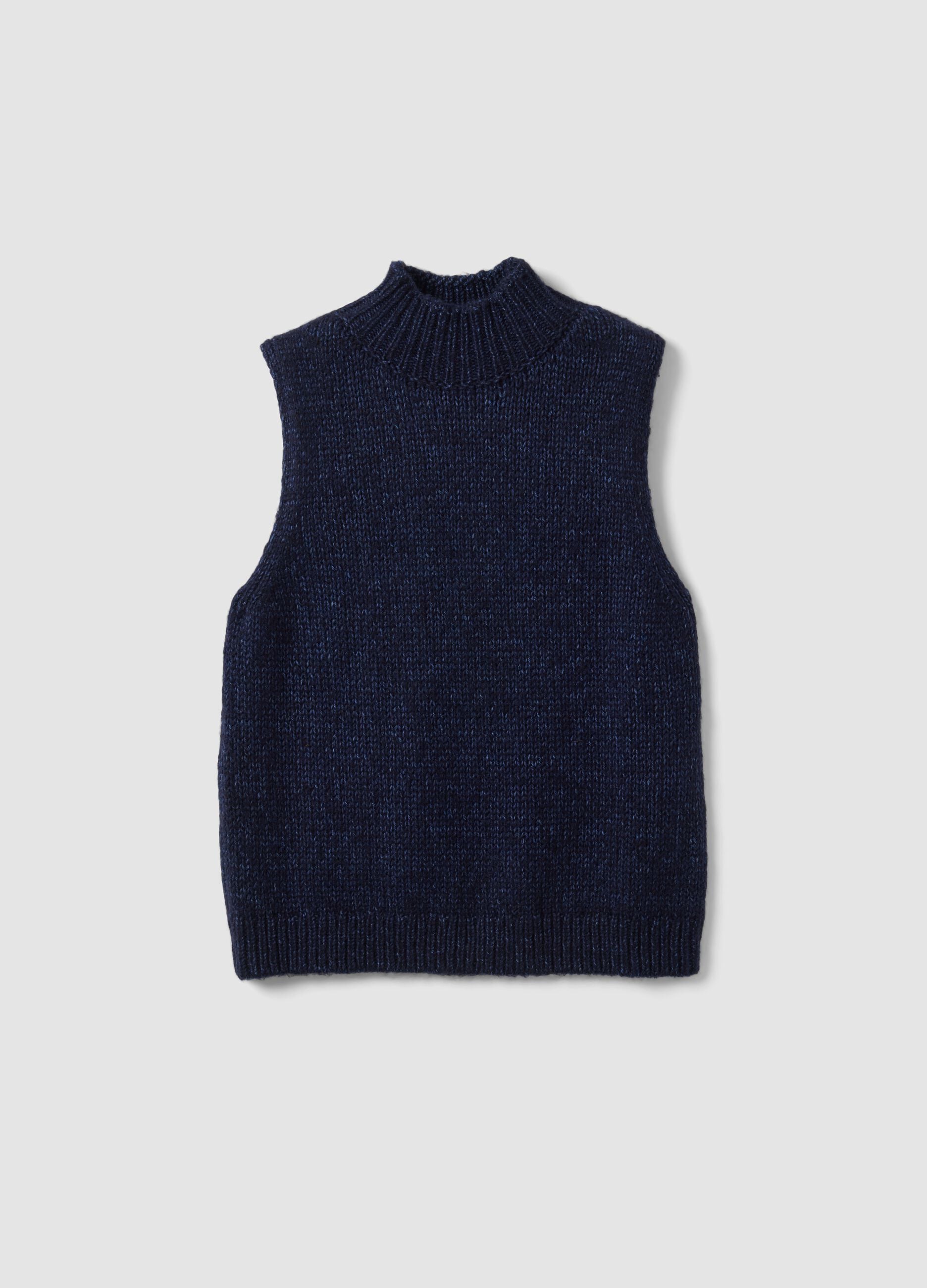 Blue wool-blend gilet with raised collar, regular fit
