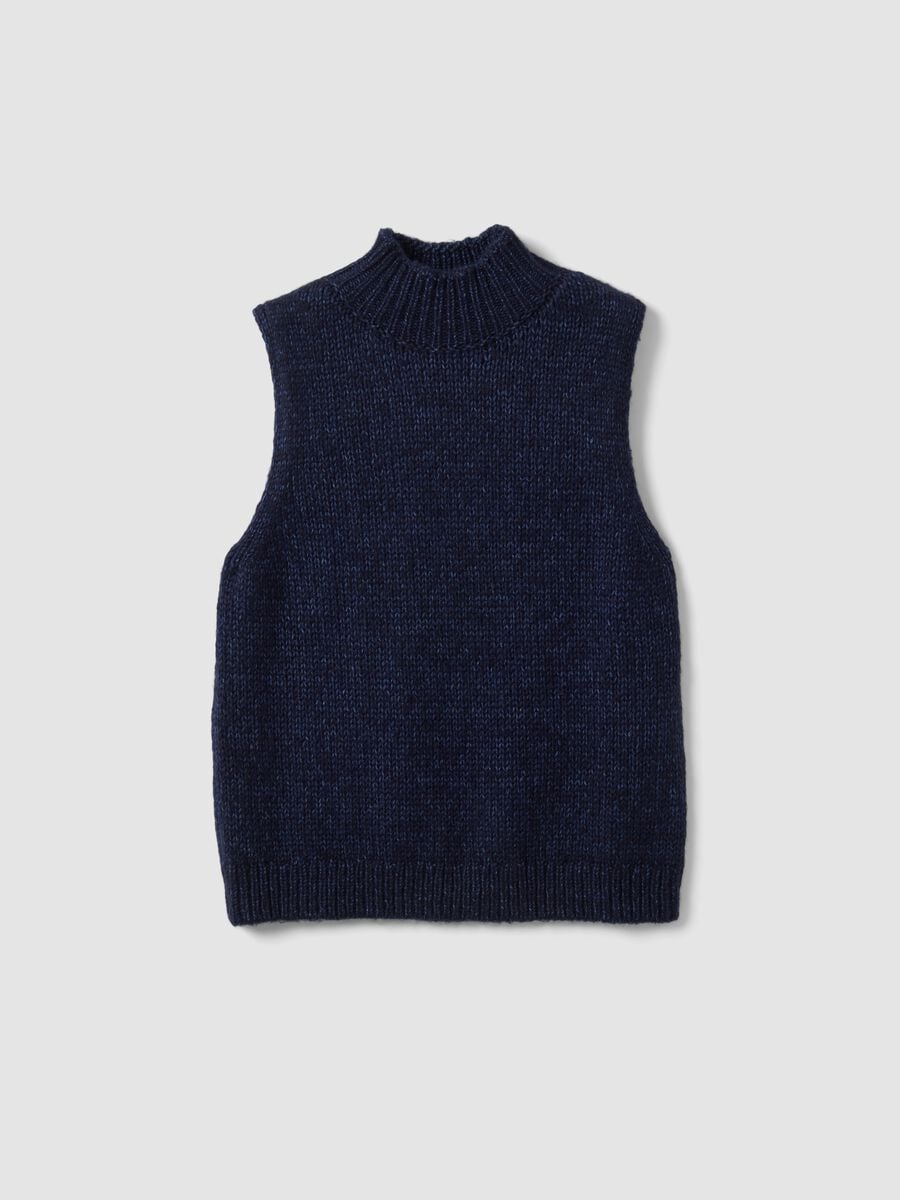 Blue wool-blend gilet with raised collar, regular fit_6