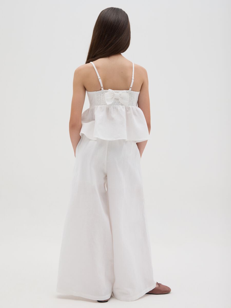 Girls' wide leg white cotton and linen trousers_2