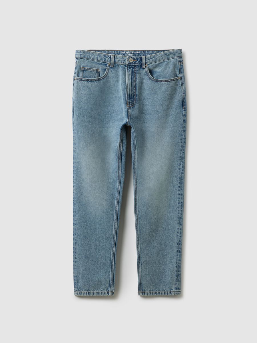 Pure Cotton Denim Blue Carrot Fit Jeans_4