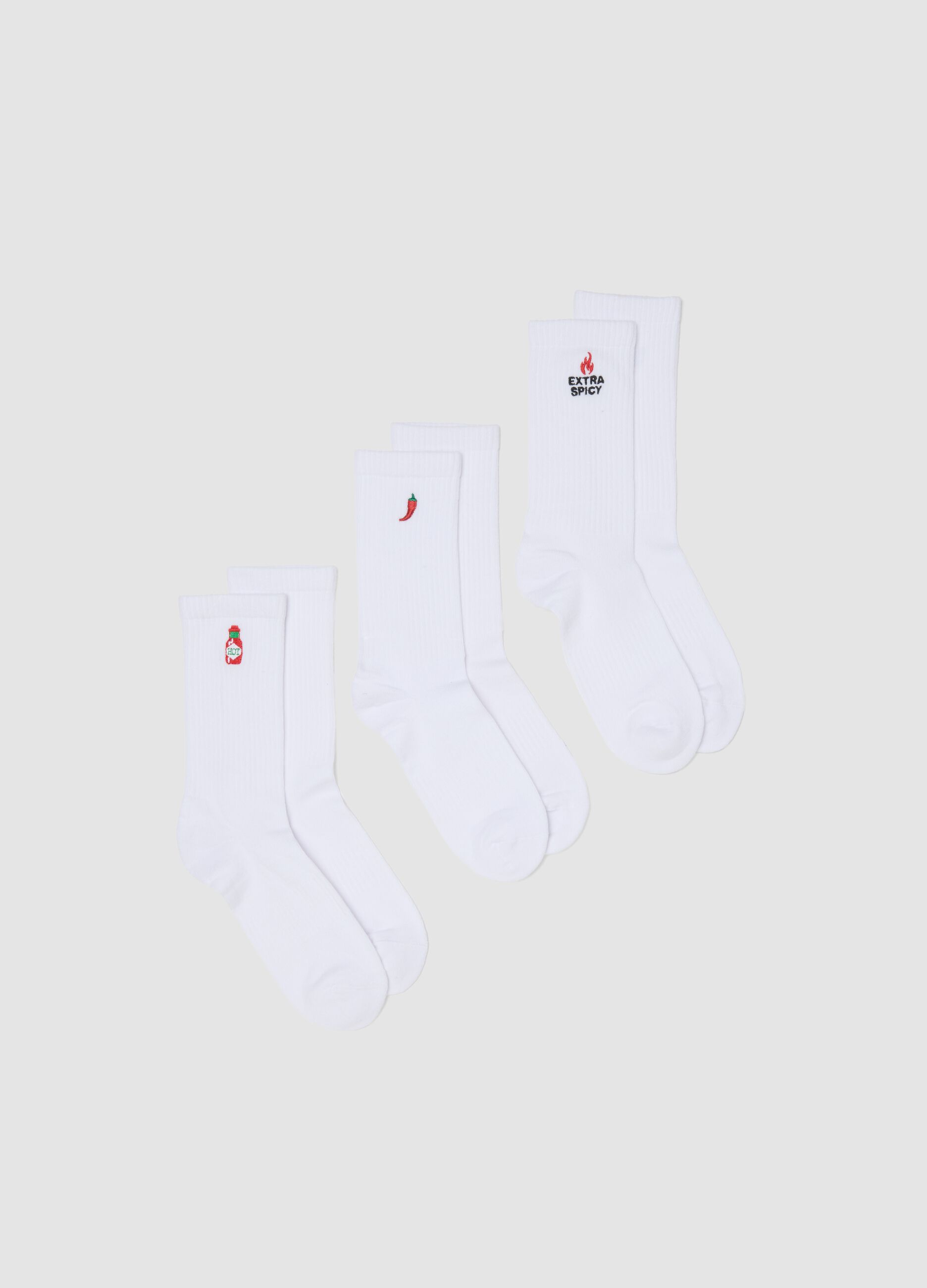 3-pack of white embroidered tennis socks in stretch cotton