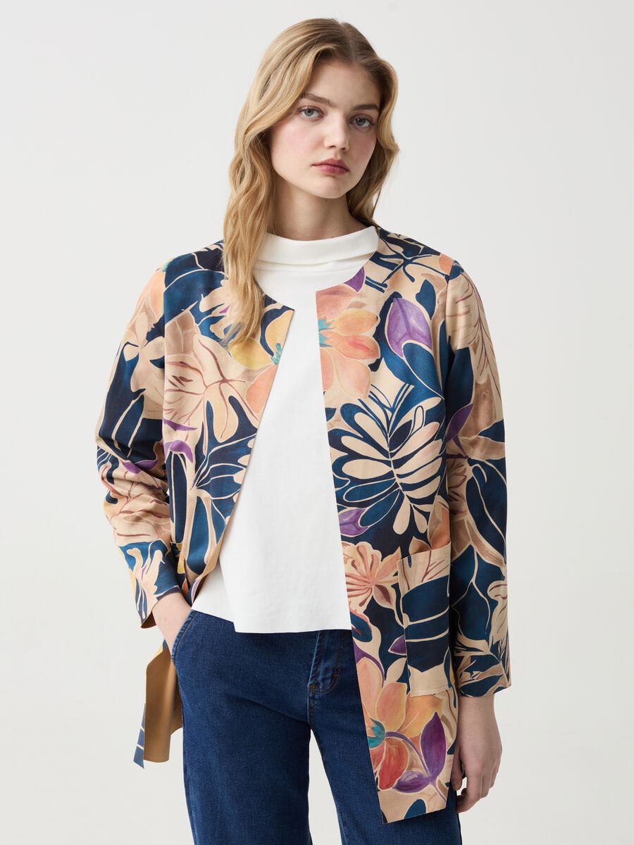 Open jacket in floral suede_0
