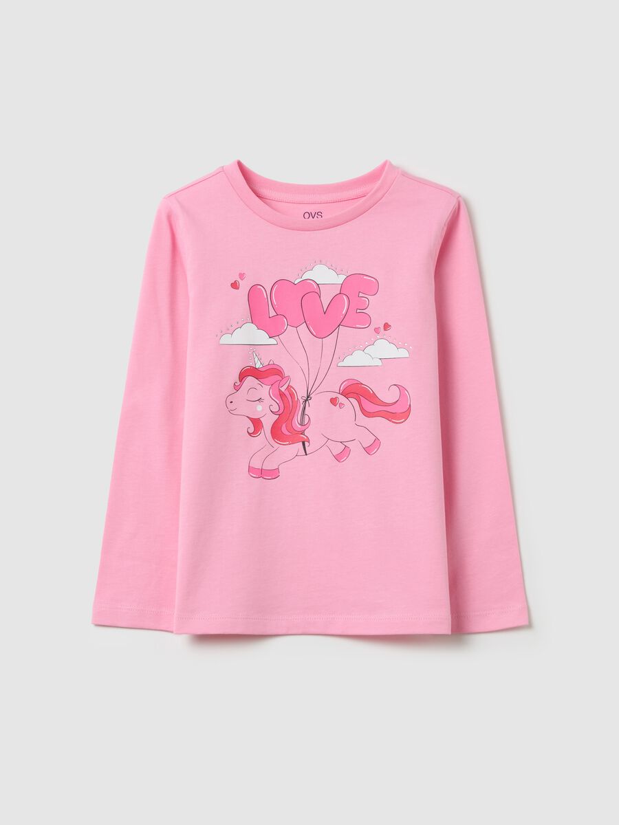 Cotton T-shirt with print and long sleeves_0