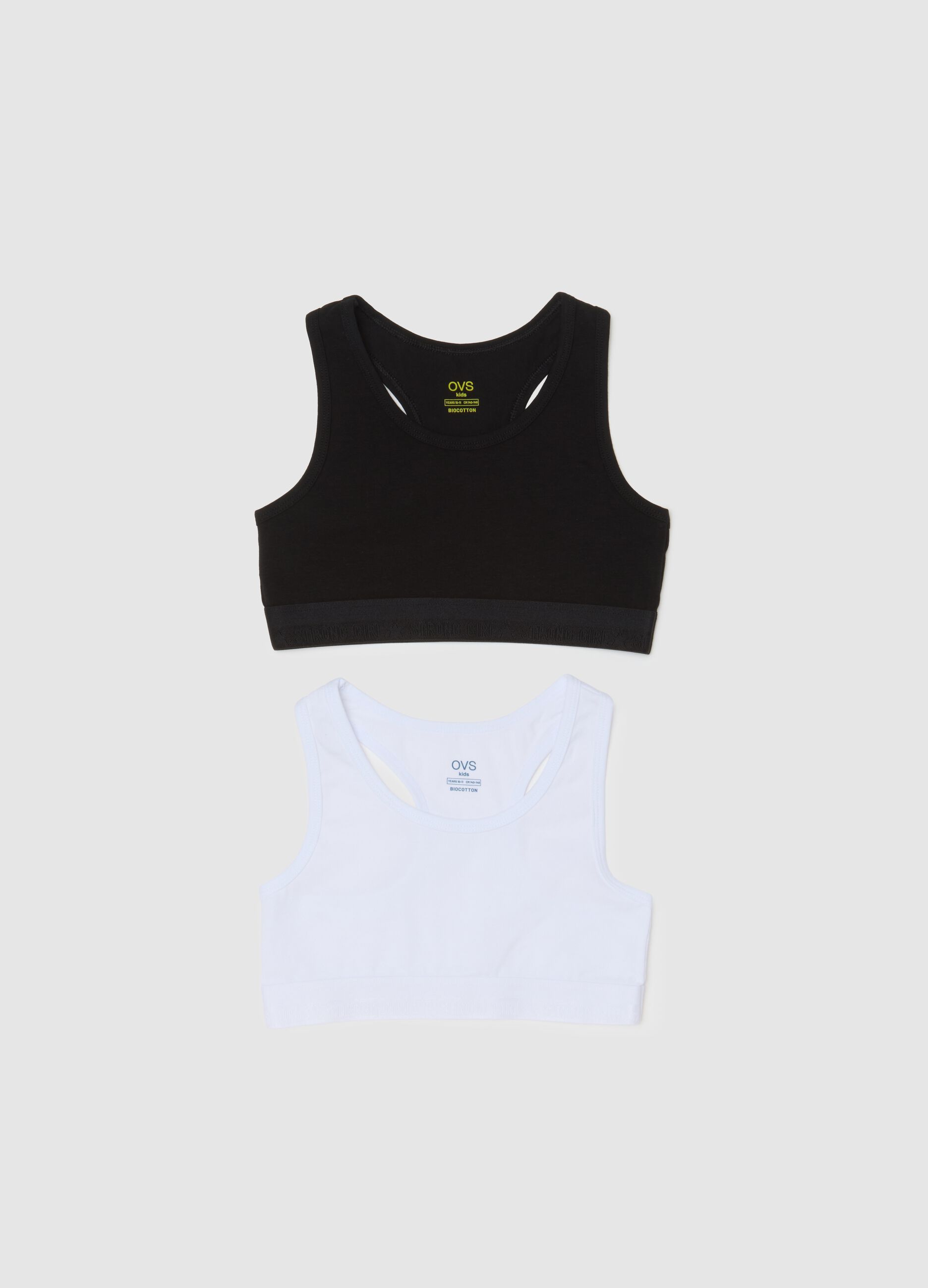 Set of two multicolour stretchy cotton sports tops for girls