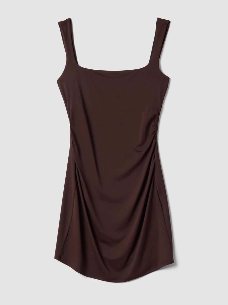 Brown fitted dress with square neckline_4