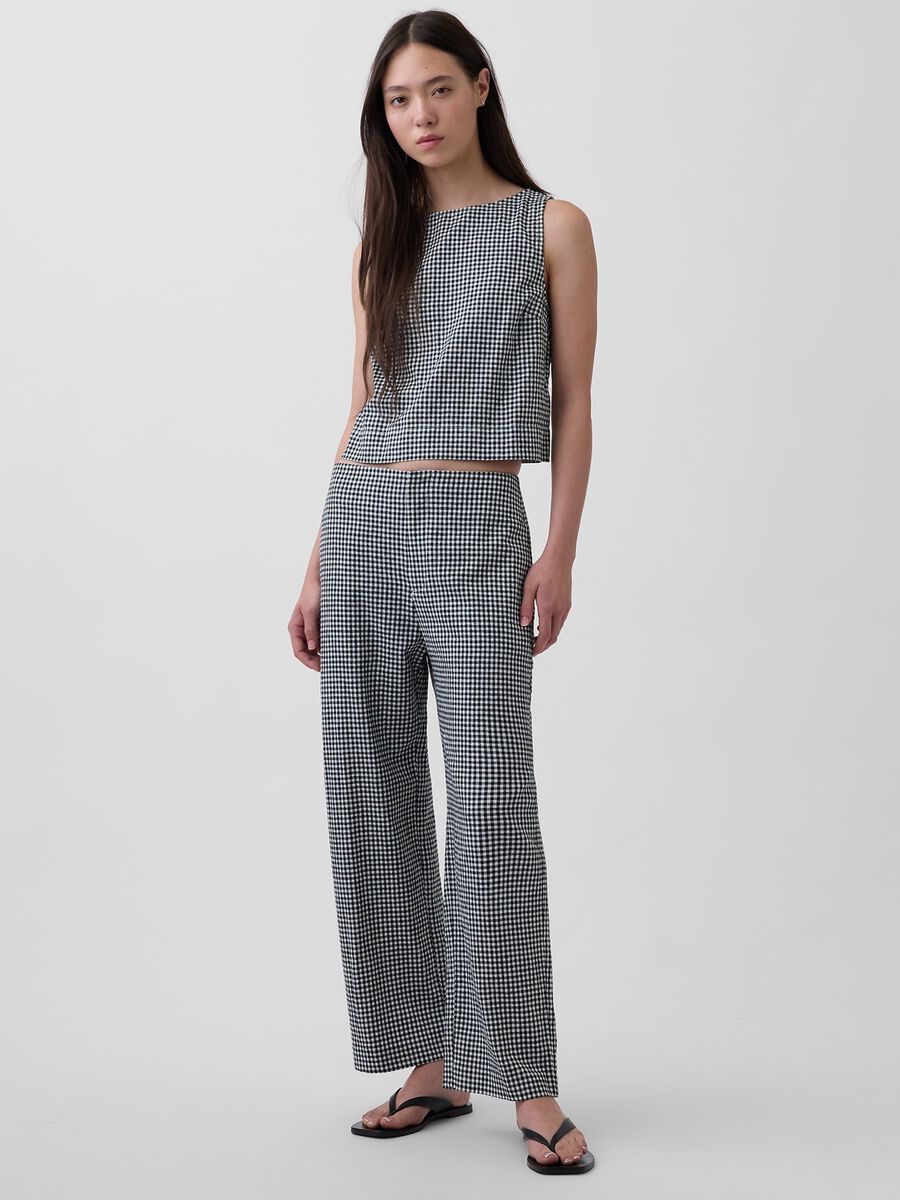 Checked linen-blend trousers_0