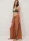 Pantaloni marroni in misto lino e viscosa wide leg_0