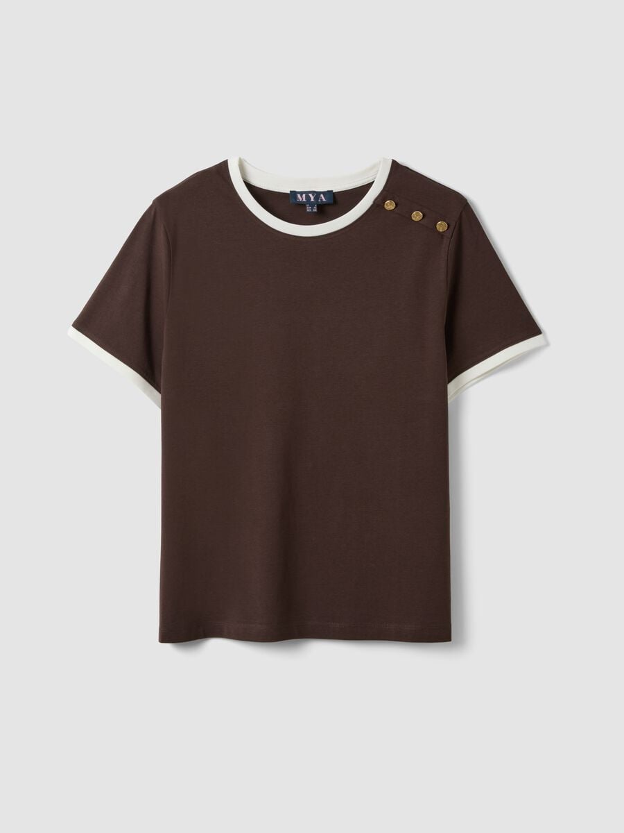 Brown pure cotton T-shirt with buttons, regular fit_4