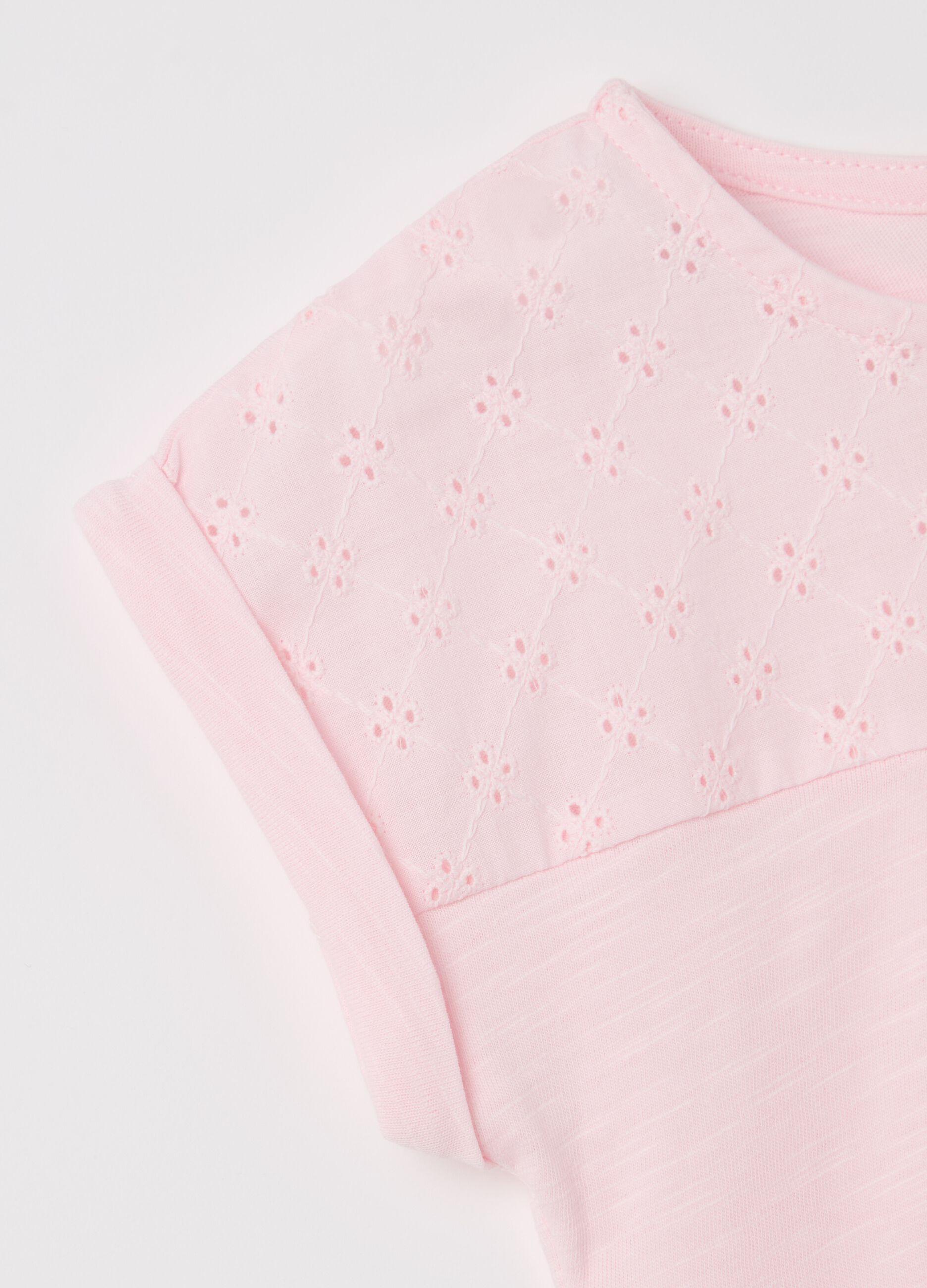 Cotton T-shirt with broderie anglaise insert