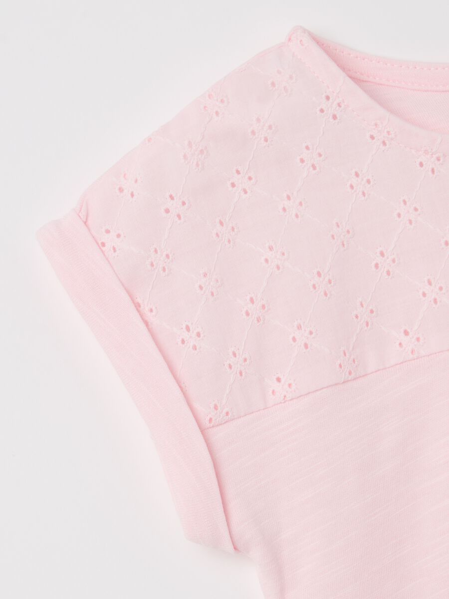 Cotton T-shirt with broderie anglaise insert_2