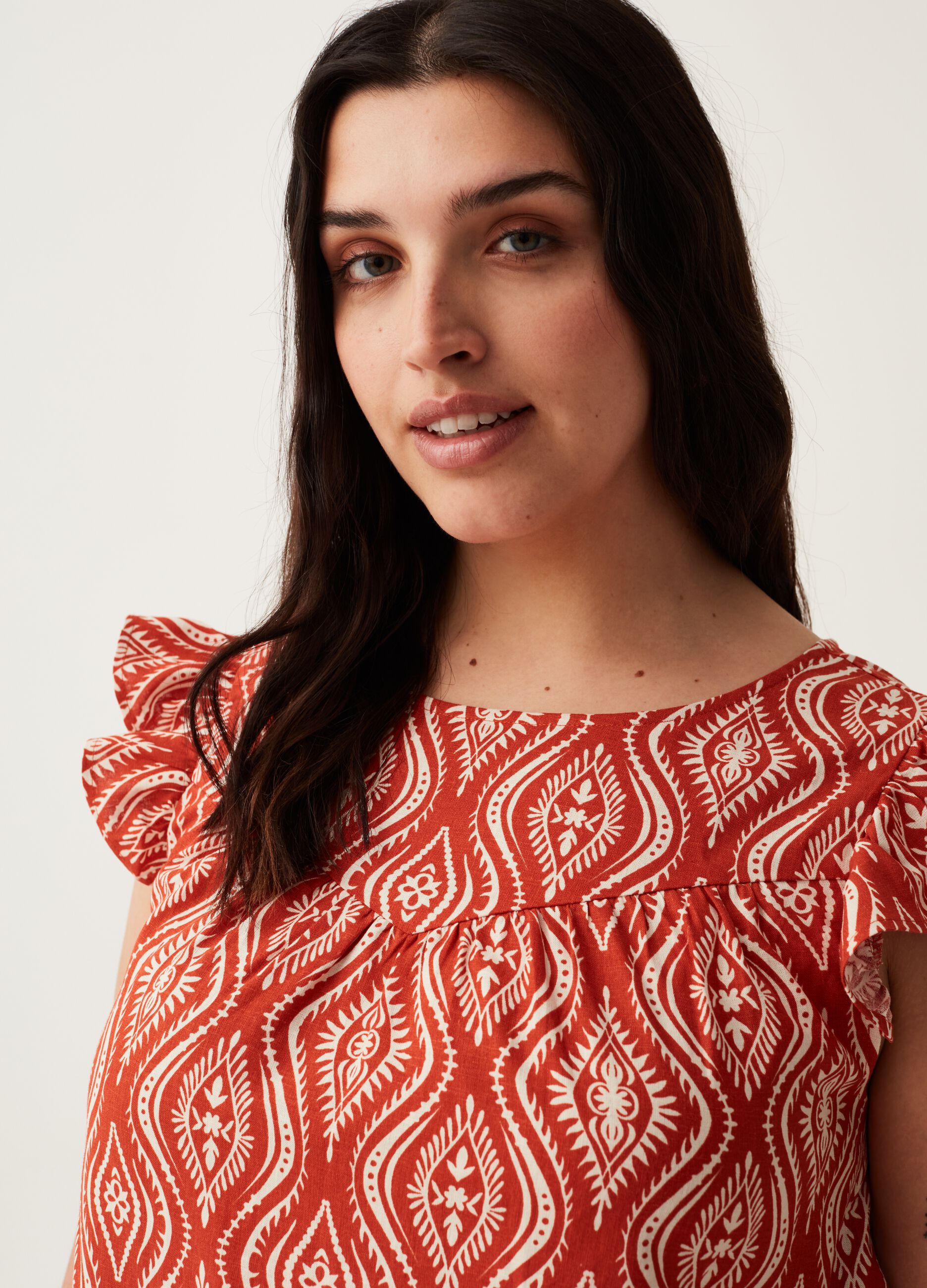 Blusa con stampa e rouches Curvy MYA_1