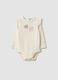 White ribbed organic cotton Disney bodysuit with ruffles and 101 Dalmatians print for baby girl_0