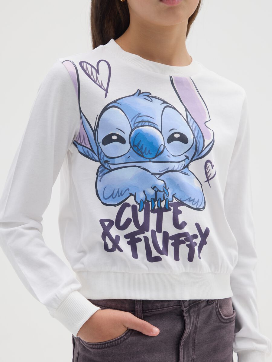 Maglia da ragazza in puro cotone bianca regular fit con stampa Stitch_2